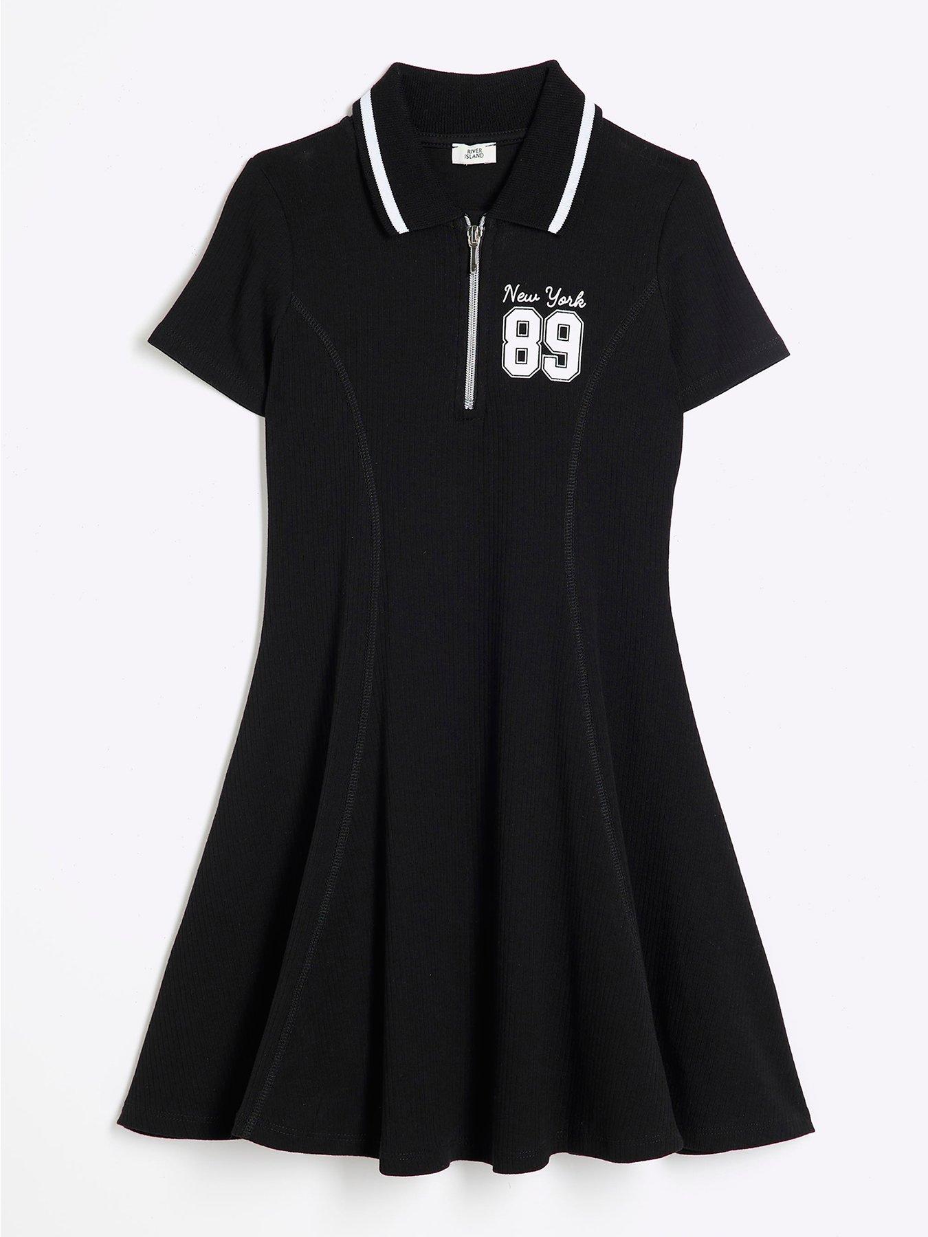 river-island-older-girl-ribbed-half-zip-dress-black