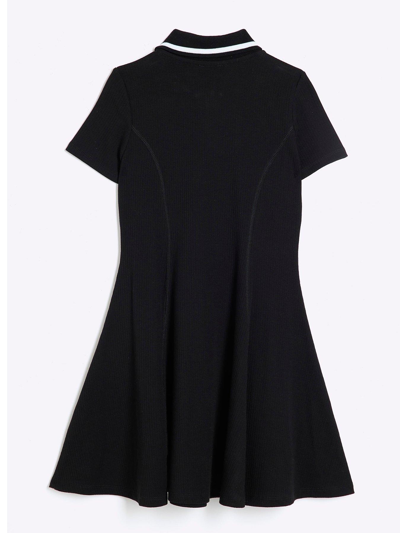 river-island-older-girl-ribbed-half-zip-dress-blackback