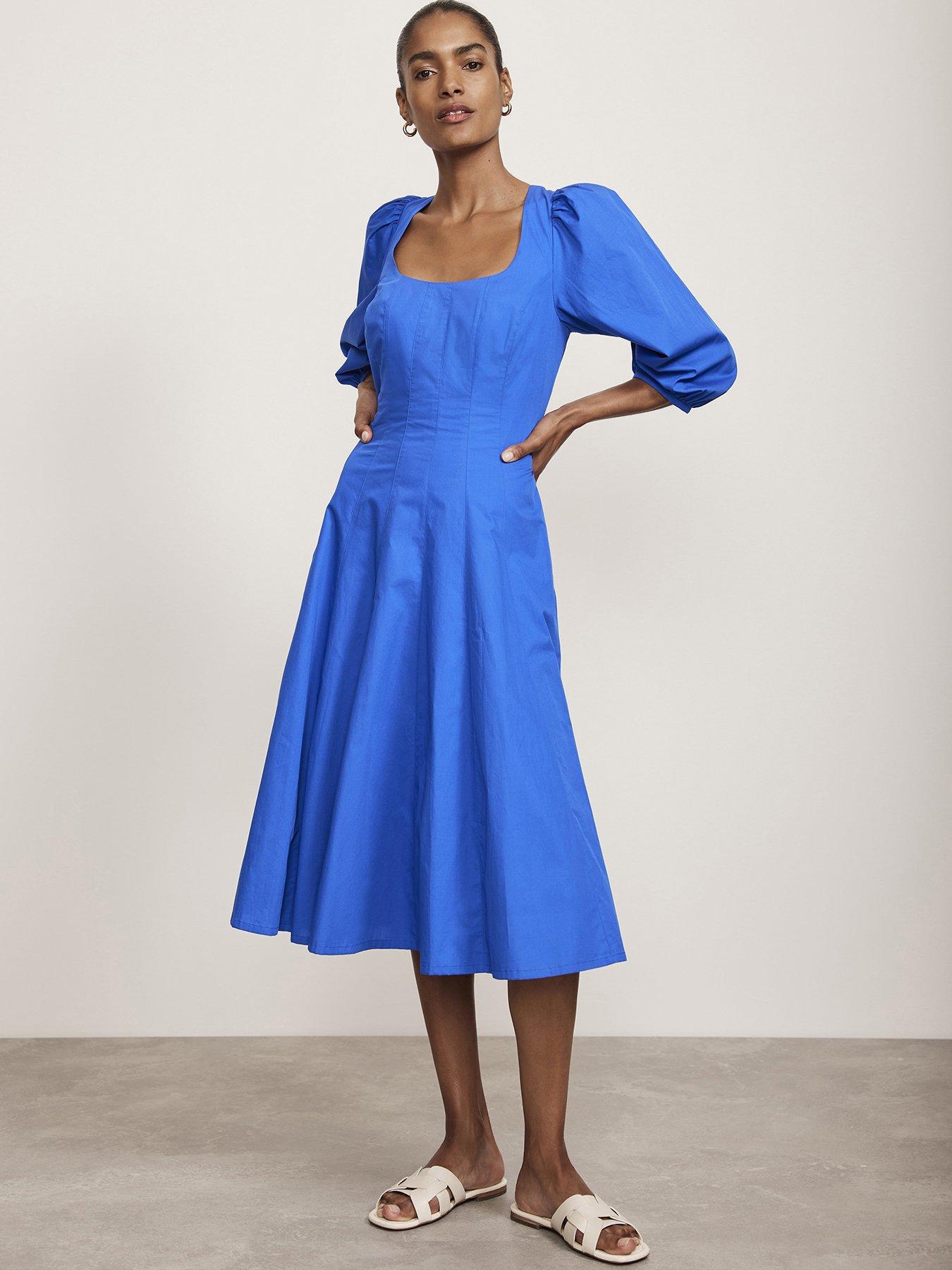 mint-velvet-blue-cotton-puff-sleeve-midi-dress