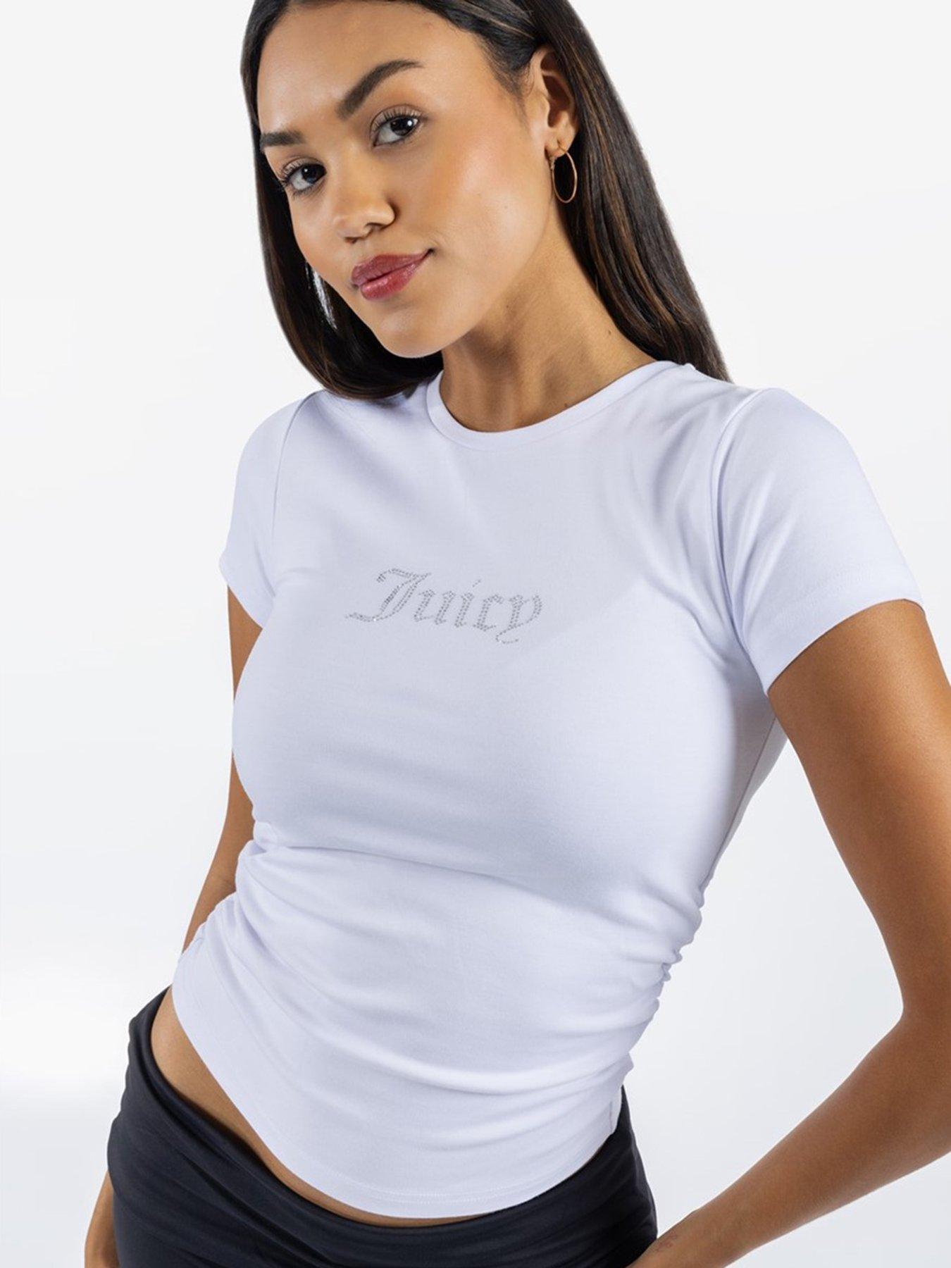 juicy-couture-dot-ruched-short-sleeve-fitted-t-shirt-white