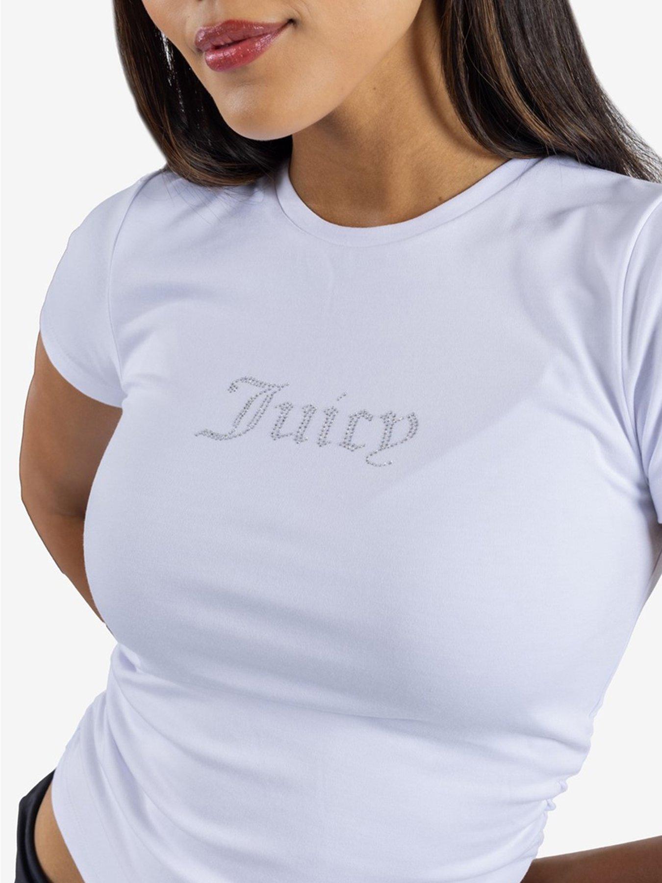 juicy-couture-dot-ruched-short-sleeve-fitted-t-shirt-whiteoutfit