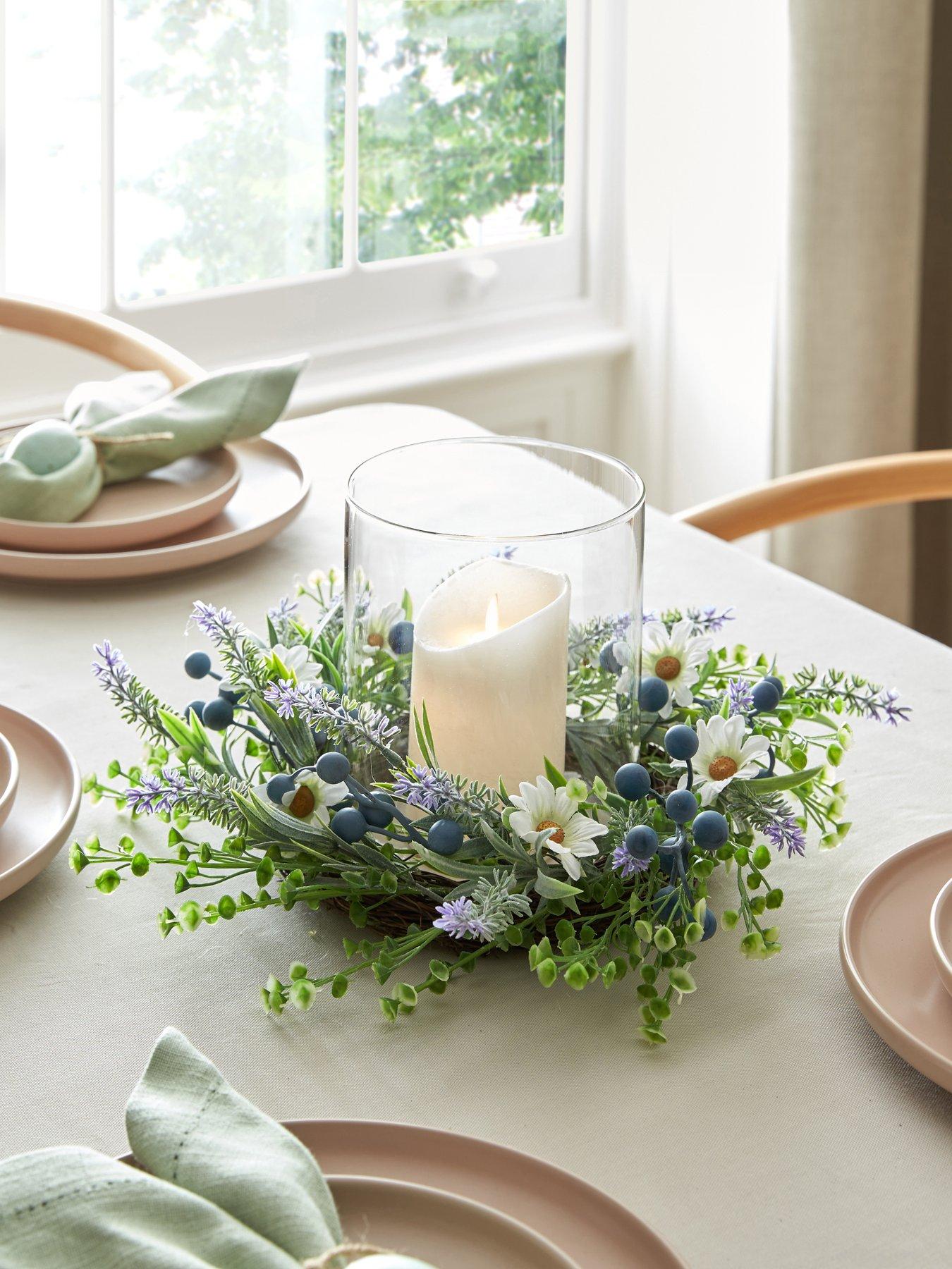 Image of Very Home Mixed Floral Hurricane Vase Table Centre (35cm)
