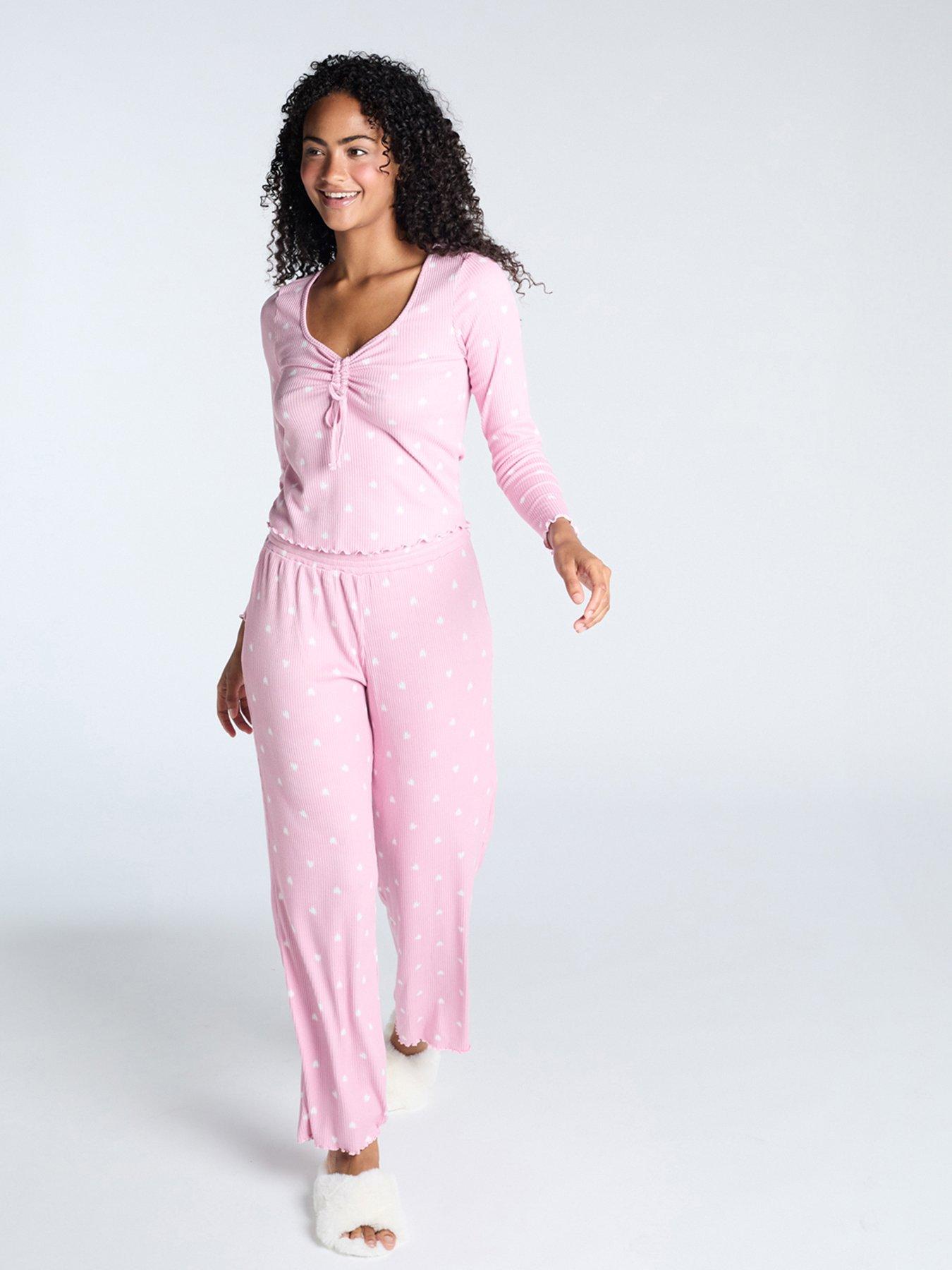 boux-avenue-boux-avenue-rib-heart-ruched-long-sleeve-pj-top-amp-pant-set-dusky-pink