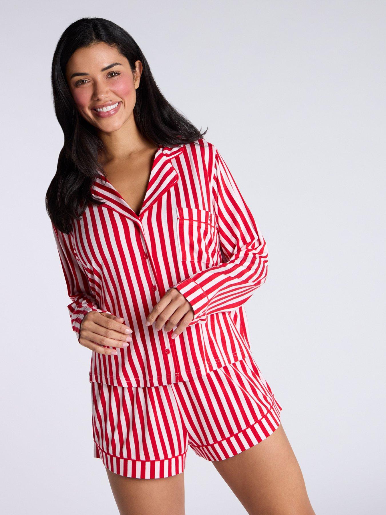 boux-avenue-boux-avenue-modal-long-sleeve-stripe-revere-top-amp-short-pj-set-pink-mix