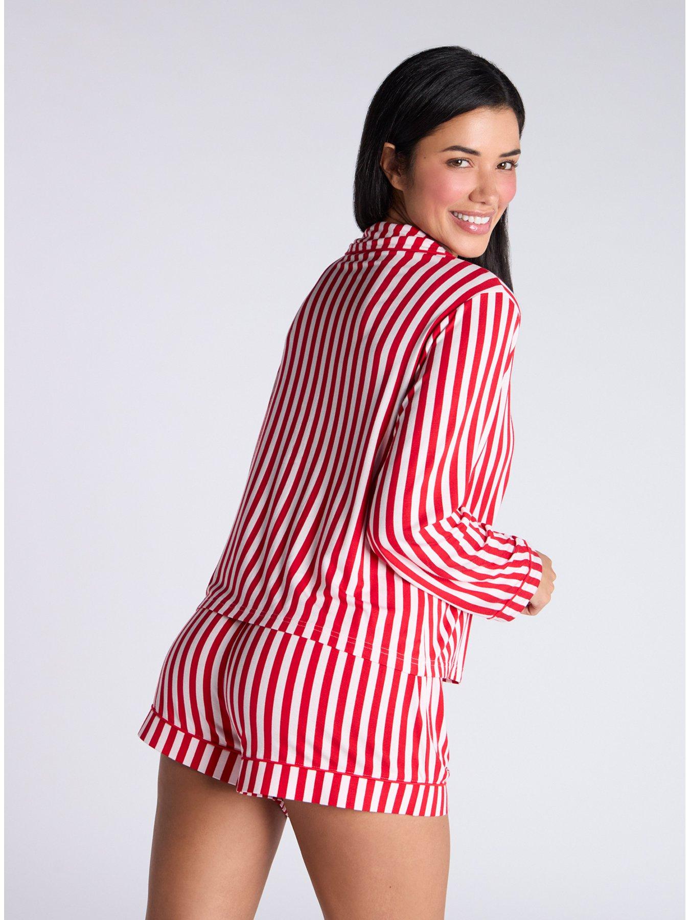 boux-avenue-modal-long-sleeve-stripe-revere-top-short-pj-set-pink-mixstillFront