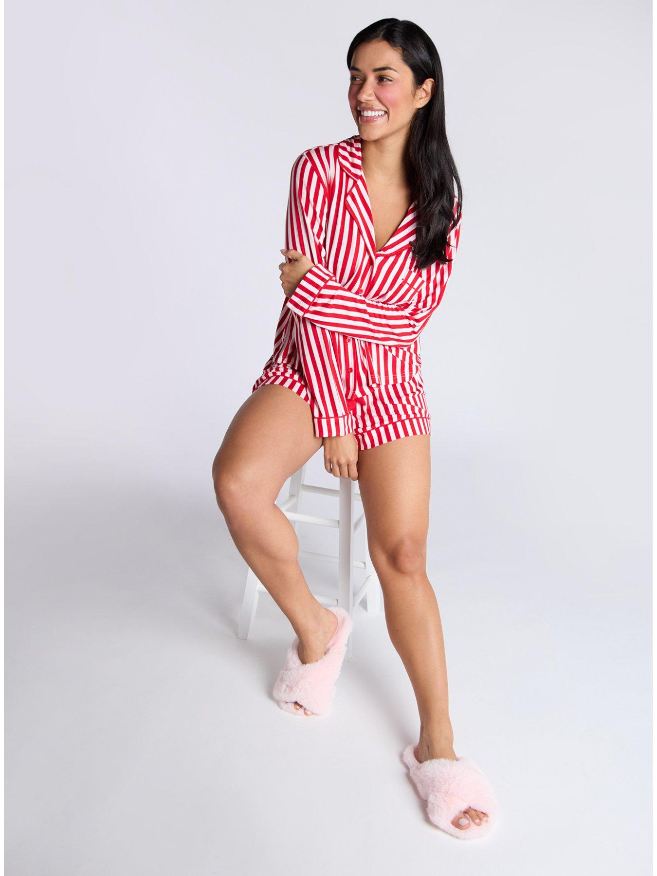 boux-avenue-modal-long-sleeve-stripe-revere-top-short-pj-set-pink-mixback