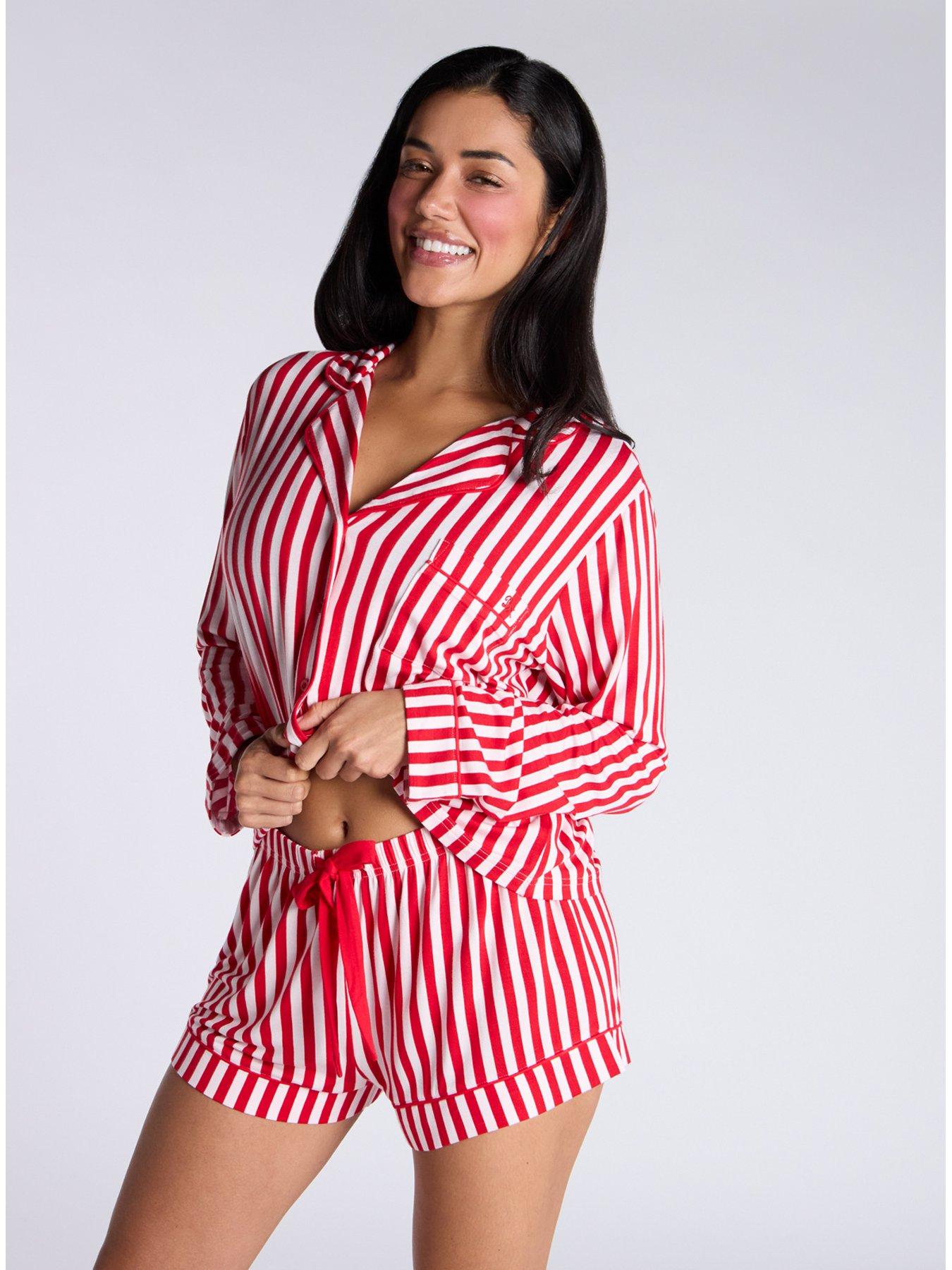 boux-avenue-modal-long-sleeve-stripe-revere-top-short-pj-set-pink-mixdetail