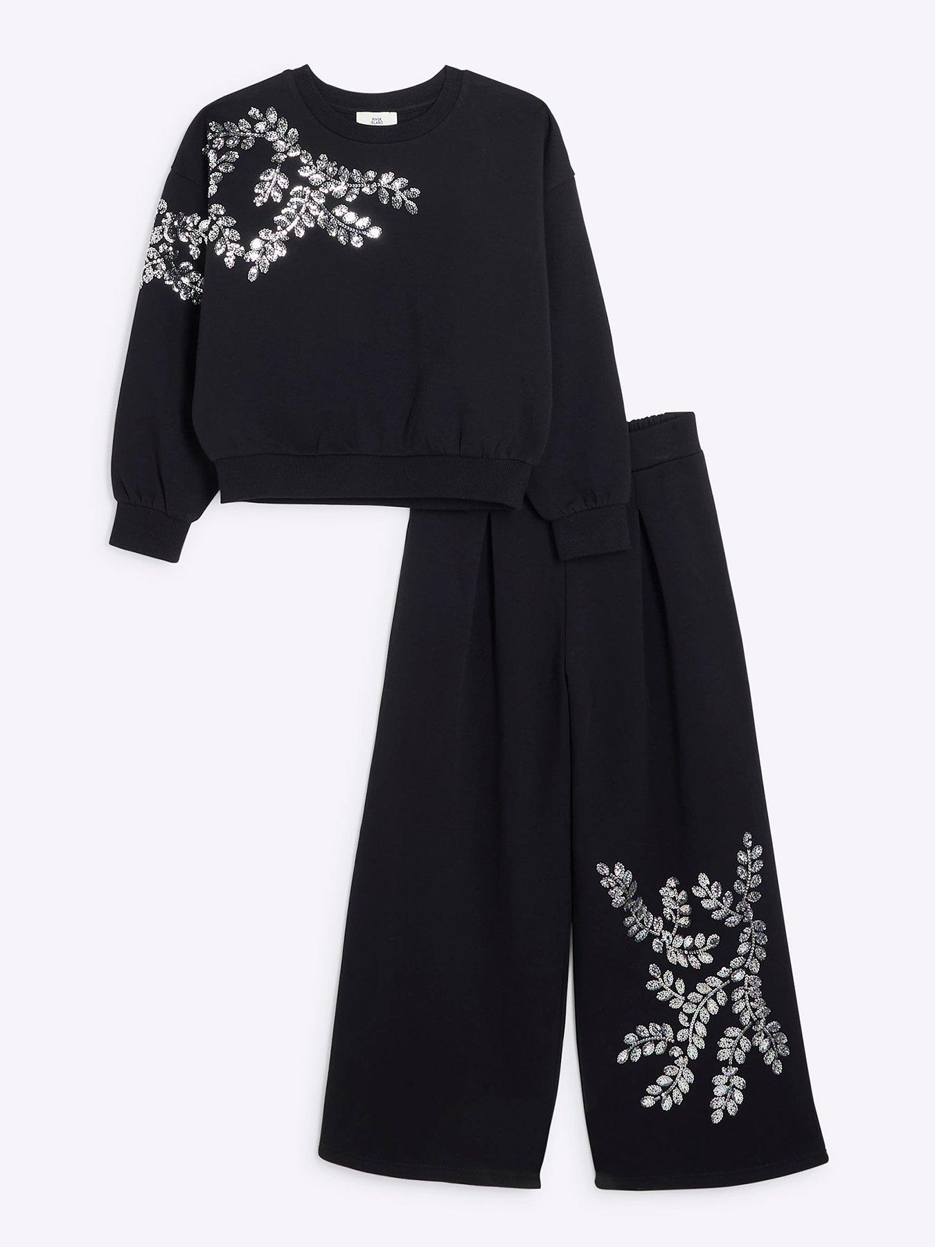 river-island-girls-sequin-sweatshirt-set-blackfront