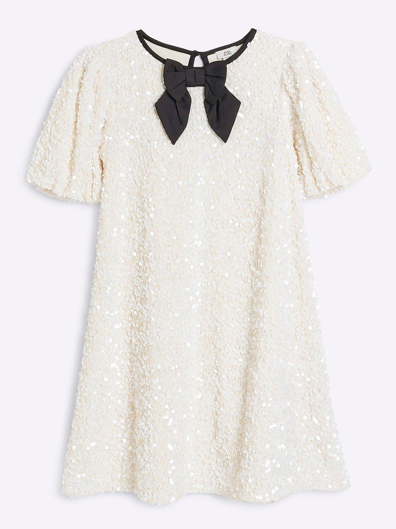 river-island-older-girl-sequin-velour-shift-dress-cream