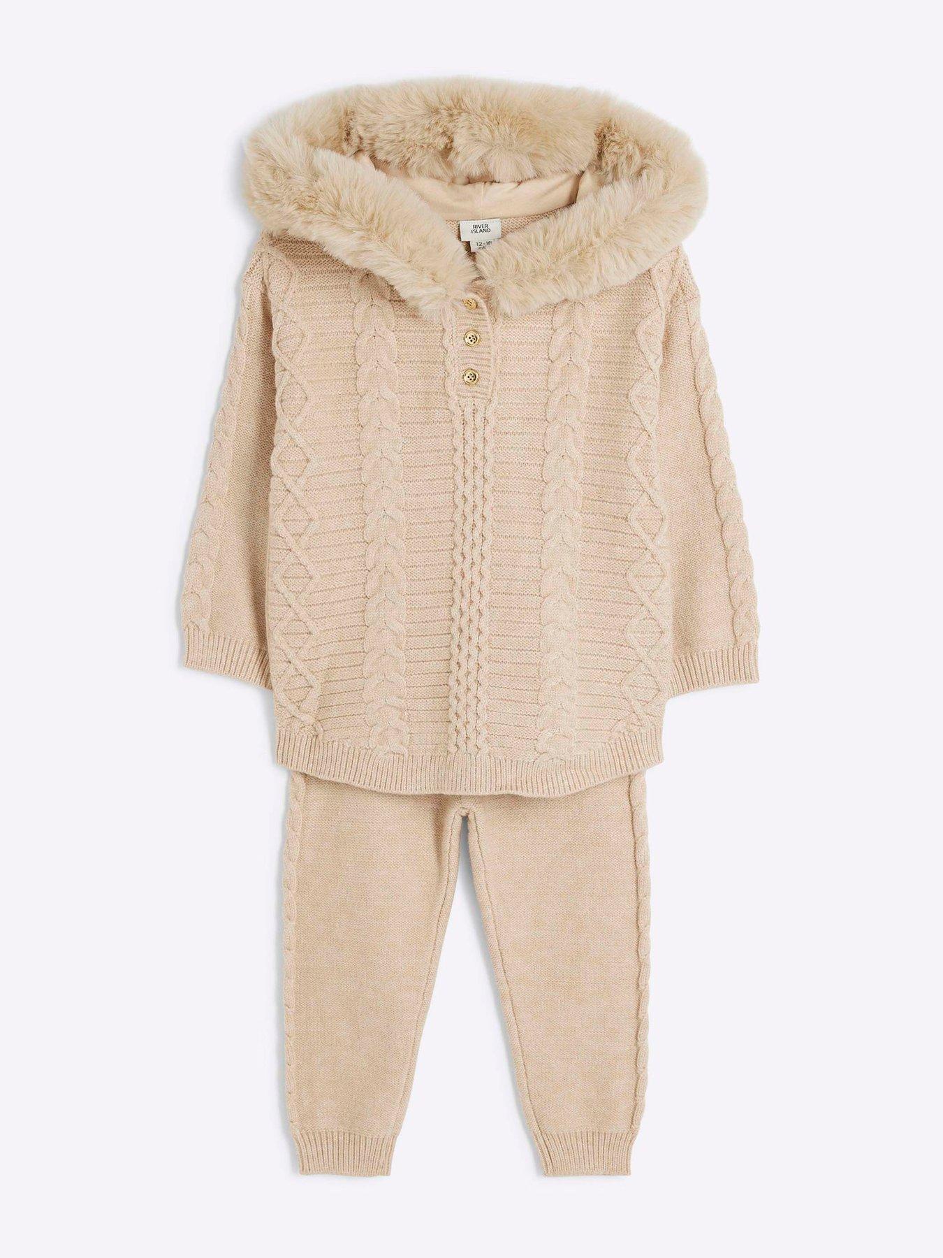 river-island-baby-baby-girl-cable-knit-hoodie-set-creamstillFront