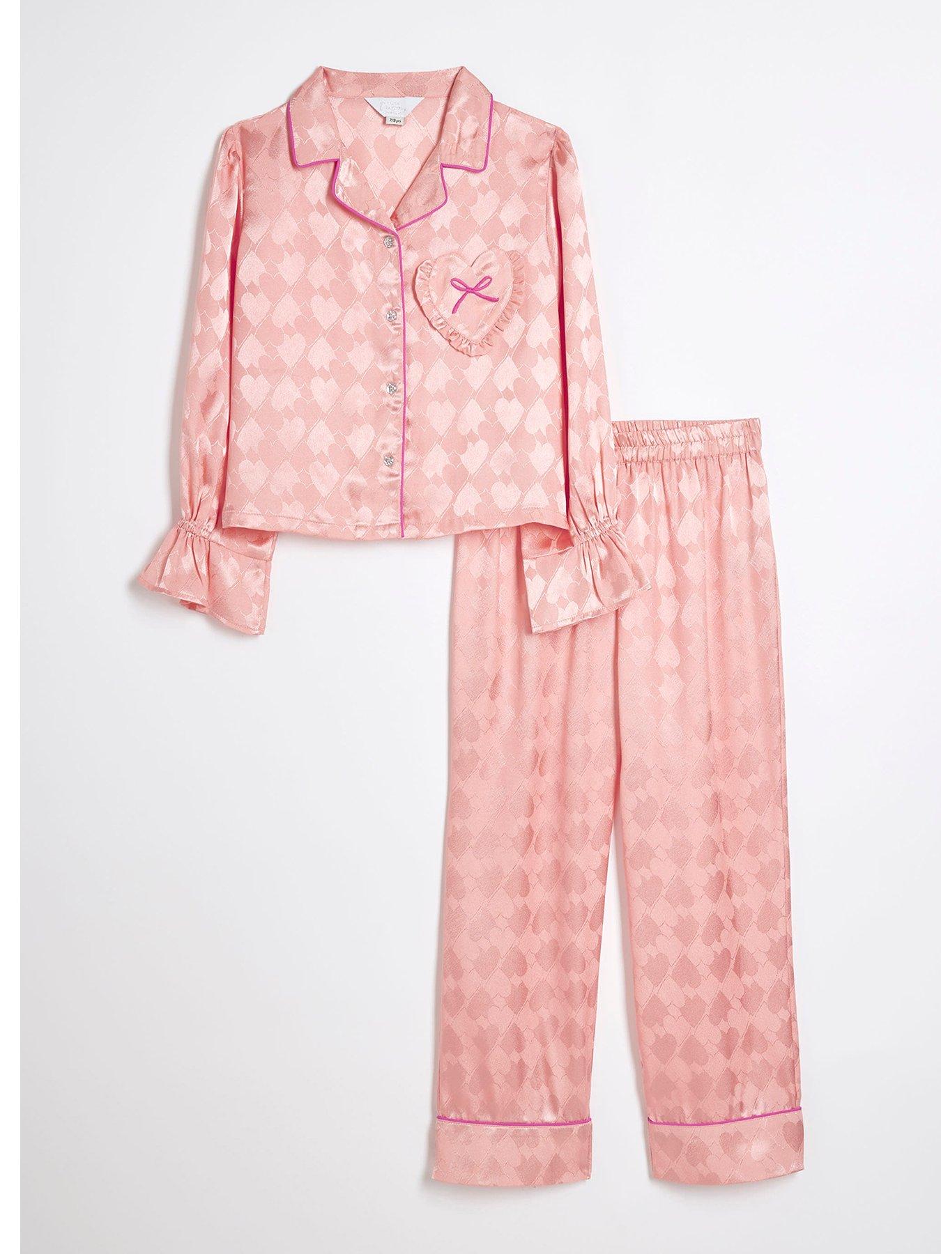 River Island Girls Bow Heart Pyjamas Set Orange Very Ireland