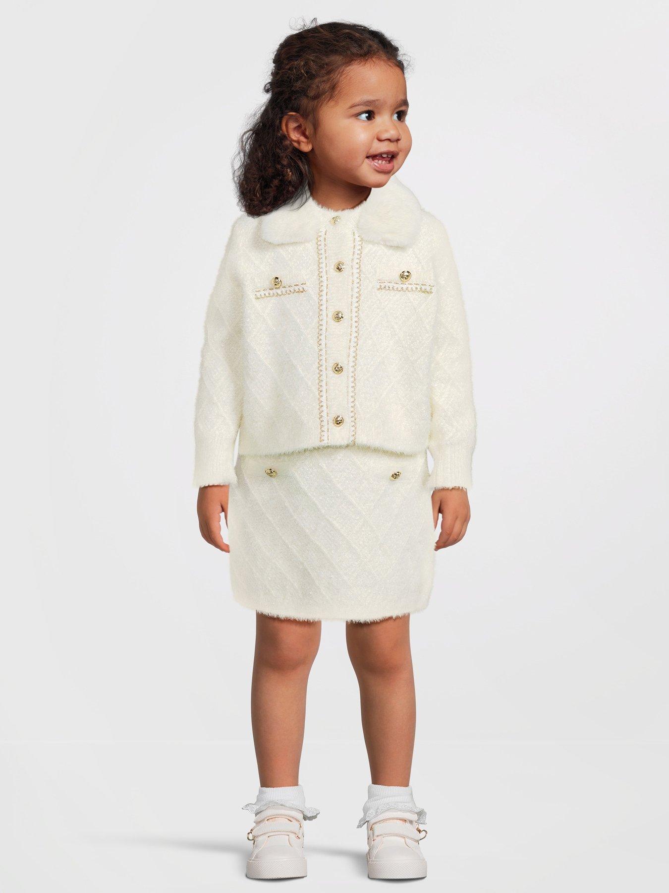 river-island-mini-mini-girls-faux-fur-chain-cardigan-party-set-cream