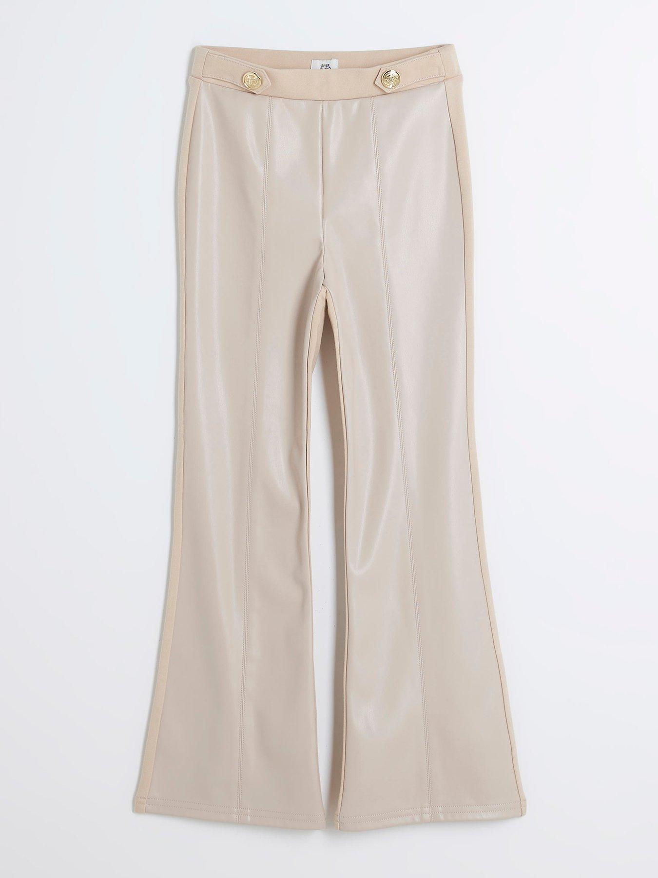 river-island-girls-aux-leather-kickflare-trousers-beige