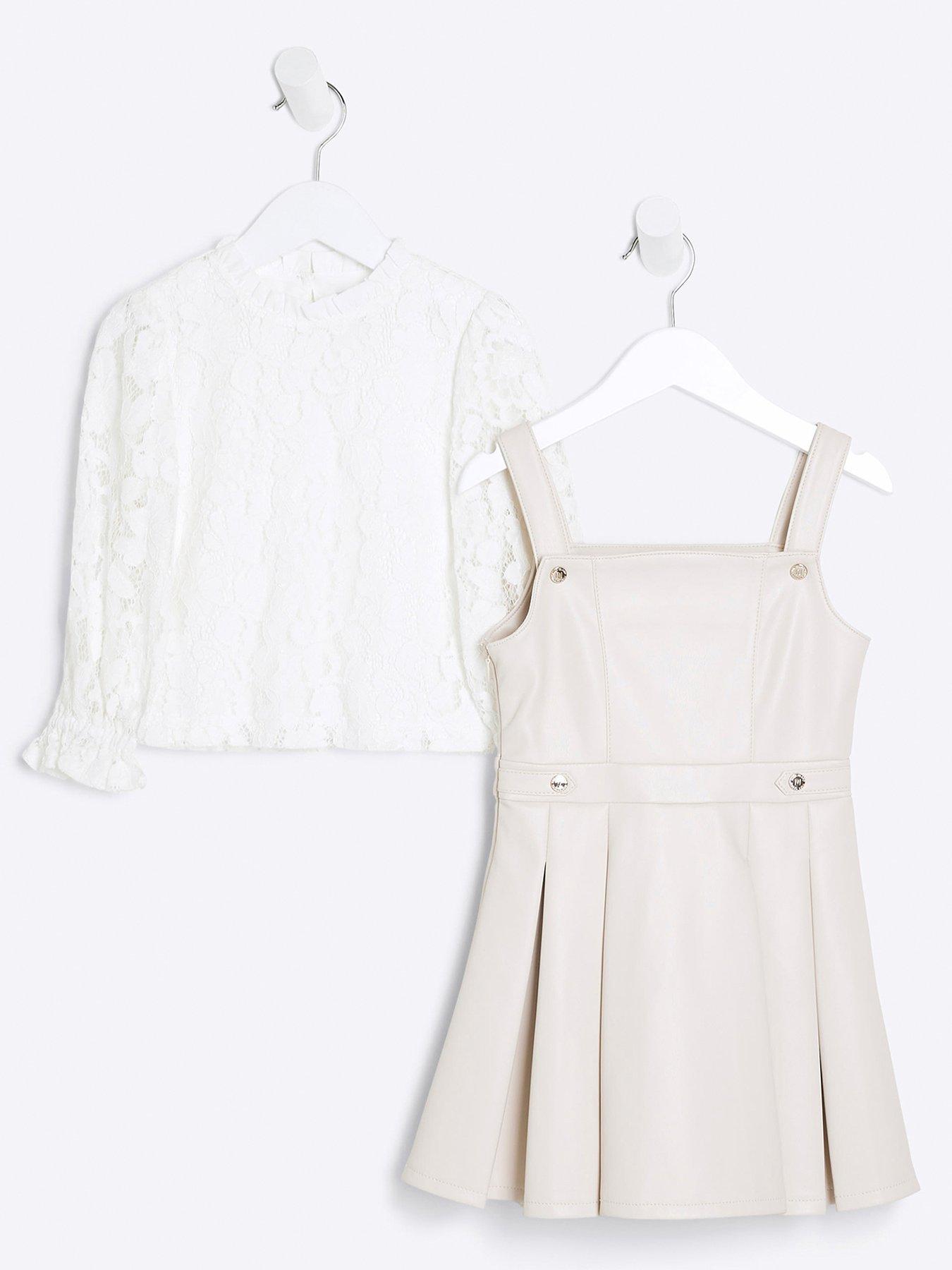 river-island-mini-faux-leather-pinny-dress-set-cream