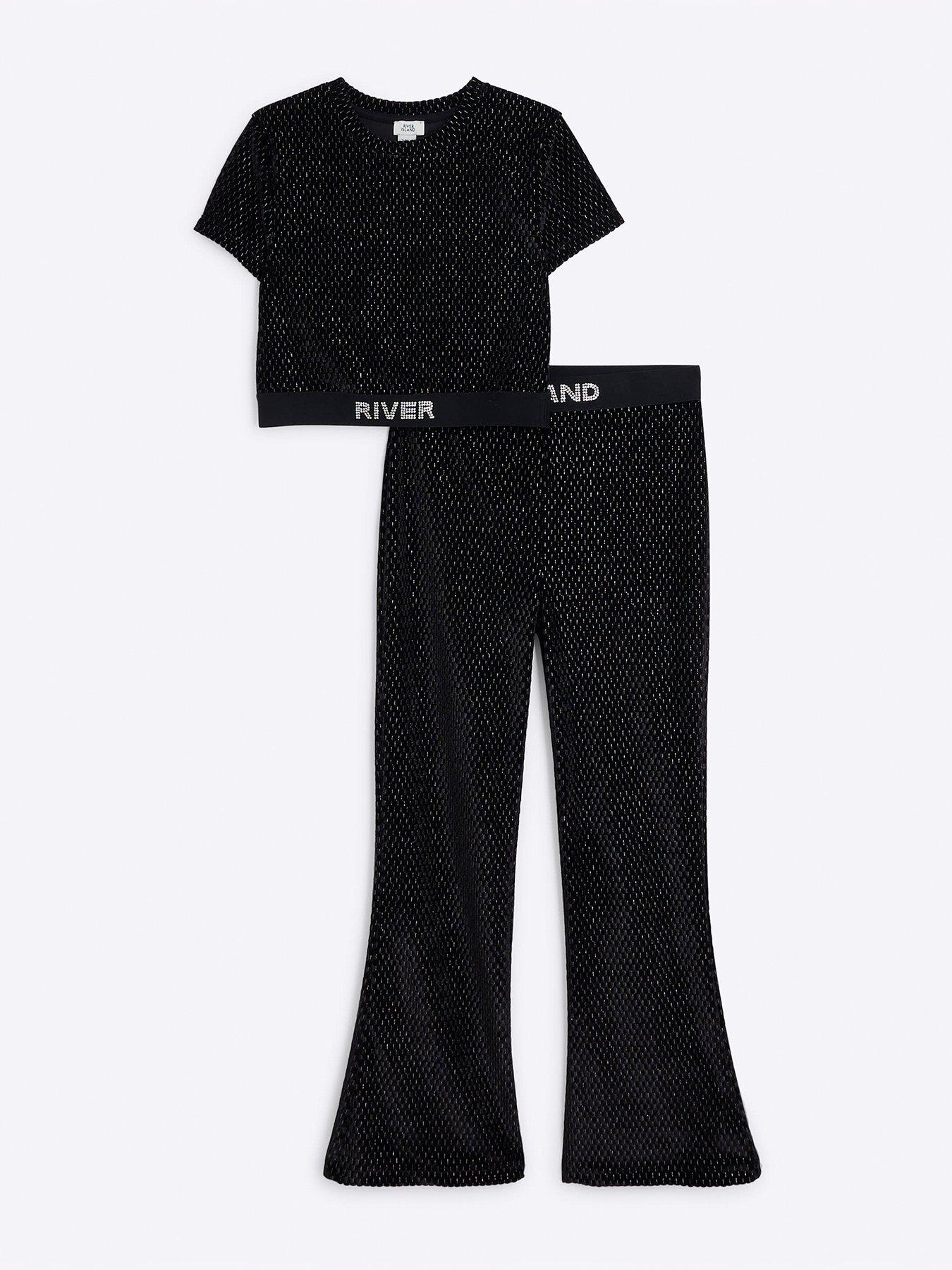 river-island-older-girl-velvet-top-and-leggings-flare-set-black