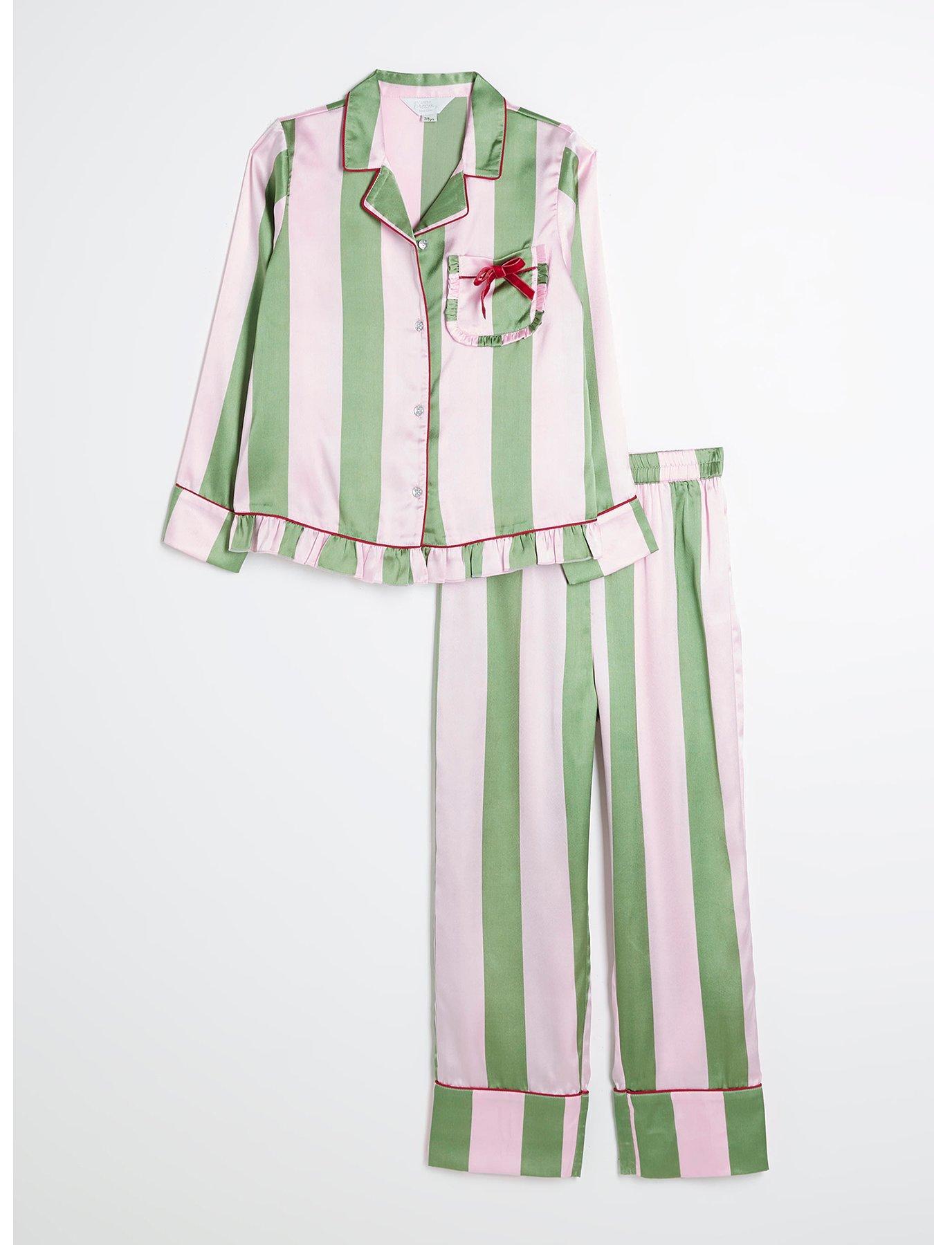 river-island-girls-satin-christmas-stripe-pyjama-set-pinkfront