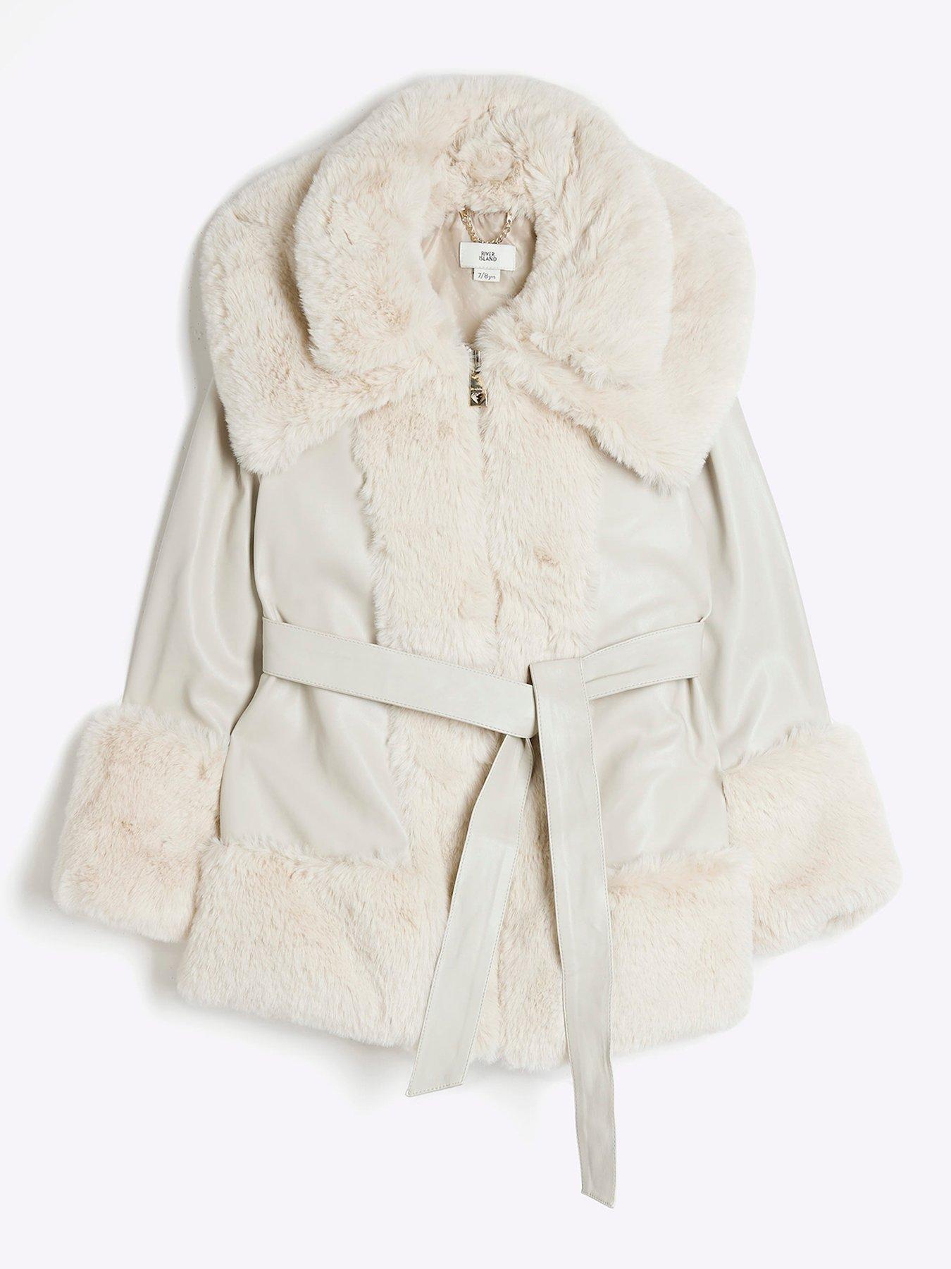 river-island-older-girl-pu-fur-wrap-coat-cream