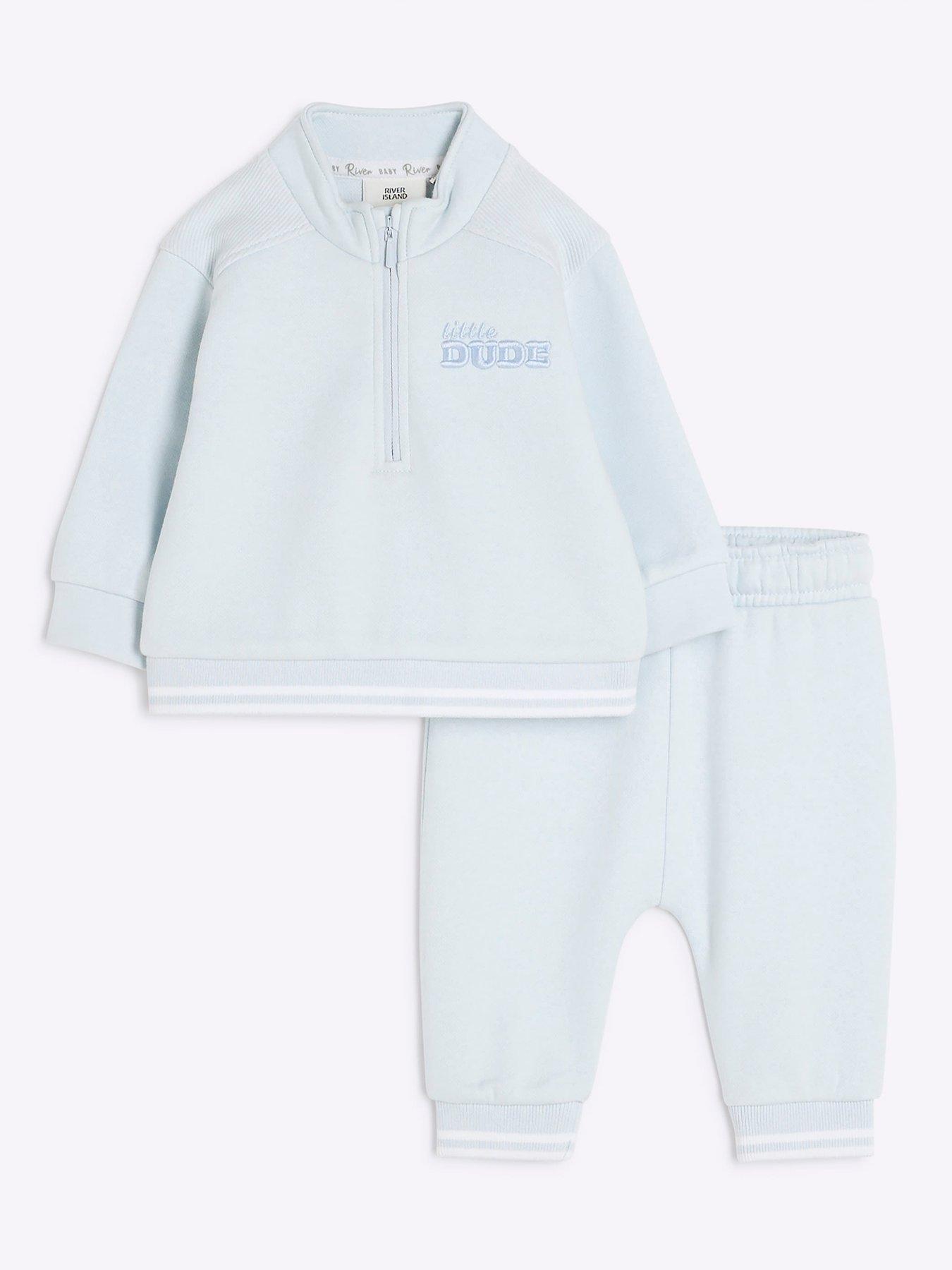 river-island-baby-baby-boy-half-zip-sweatshirt-set-bluefront