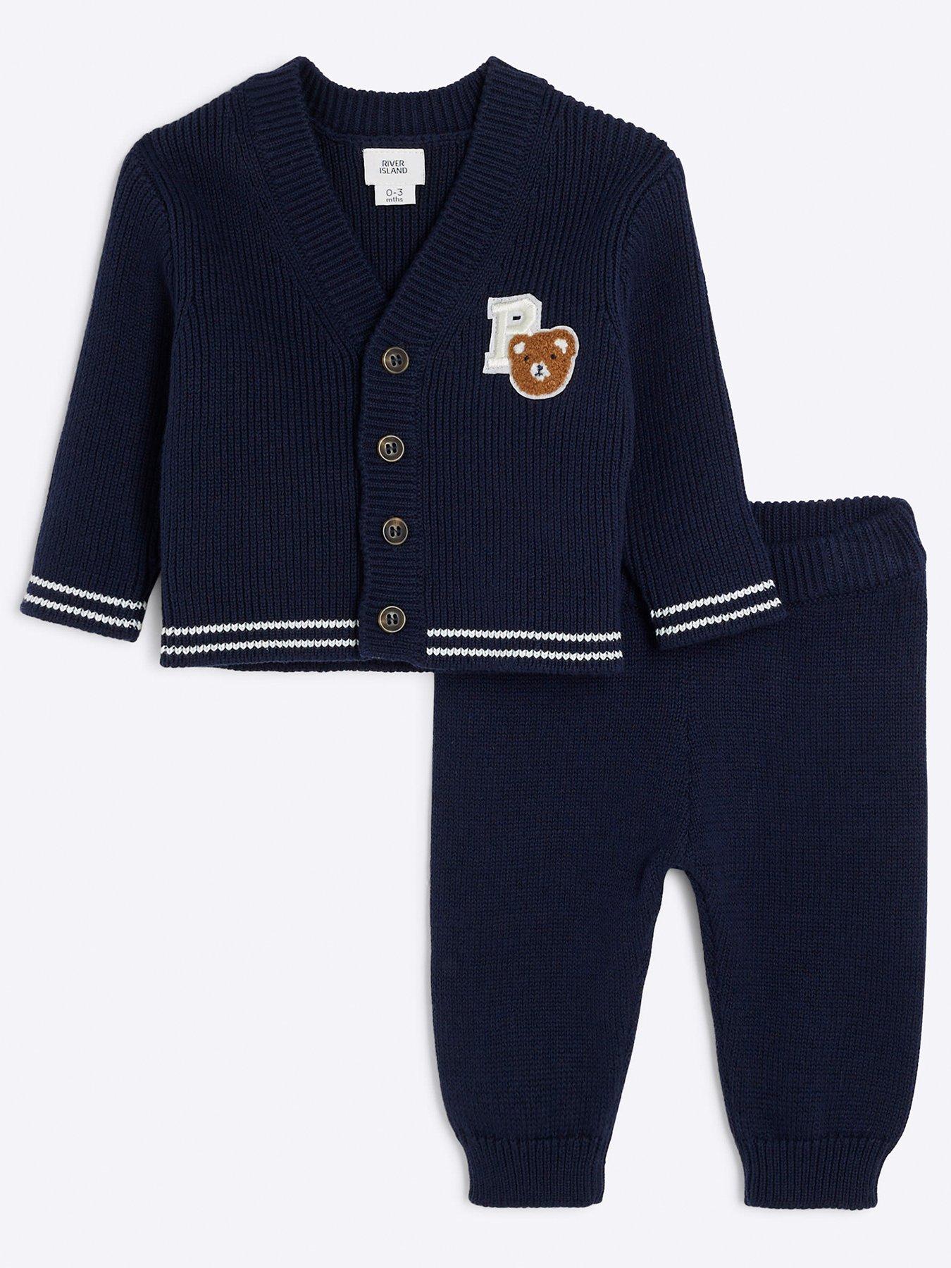 river-island-baby-cable-knit-cardigan-set-navy