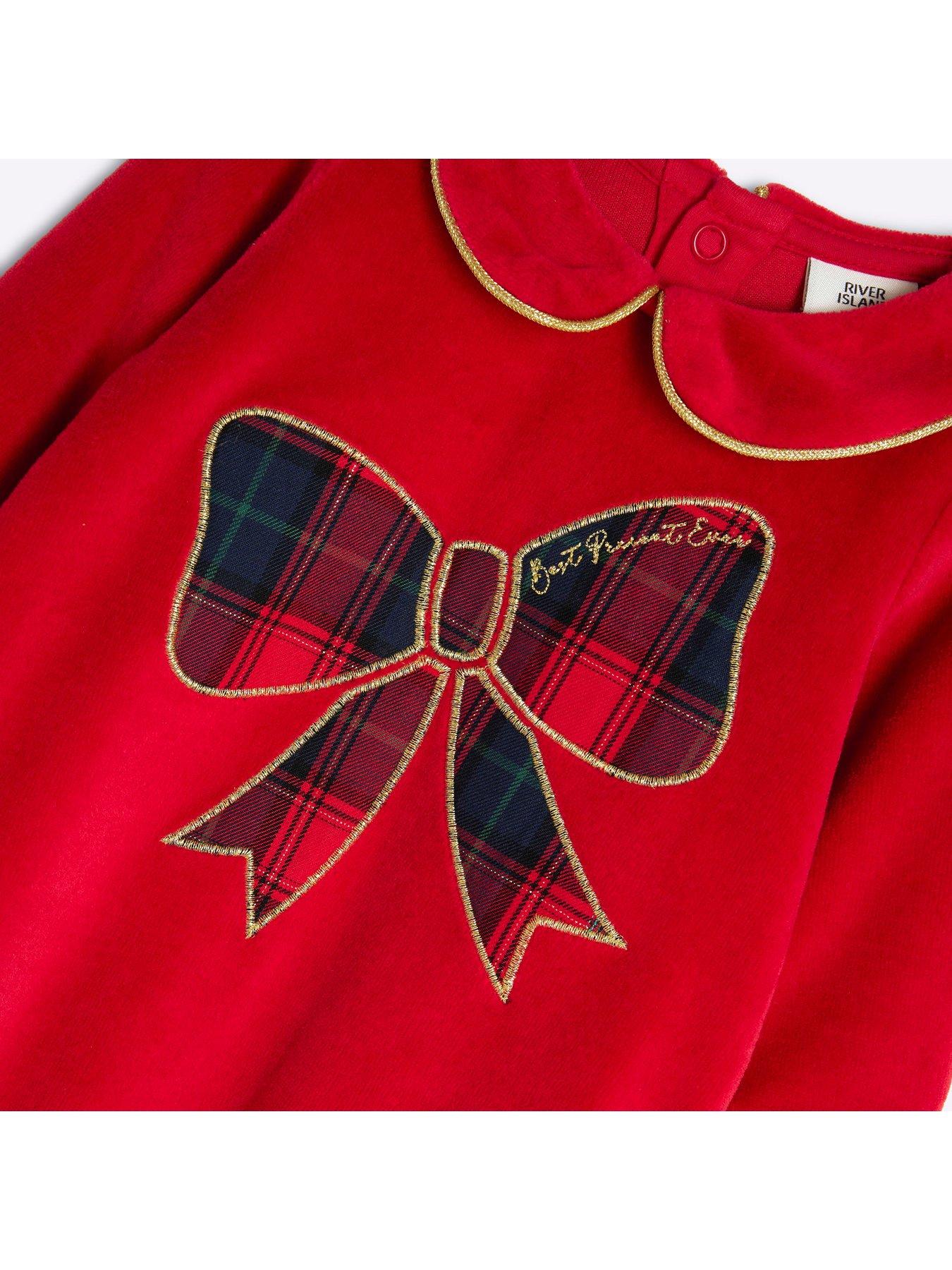 river-island-baby-baby-girls-christmas-bow-collared-sleepsuit-set---reddetail