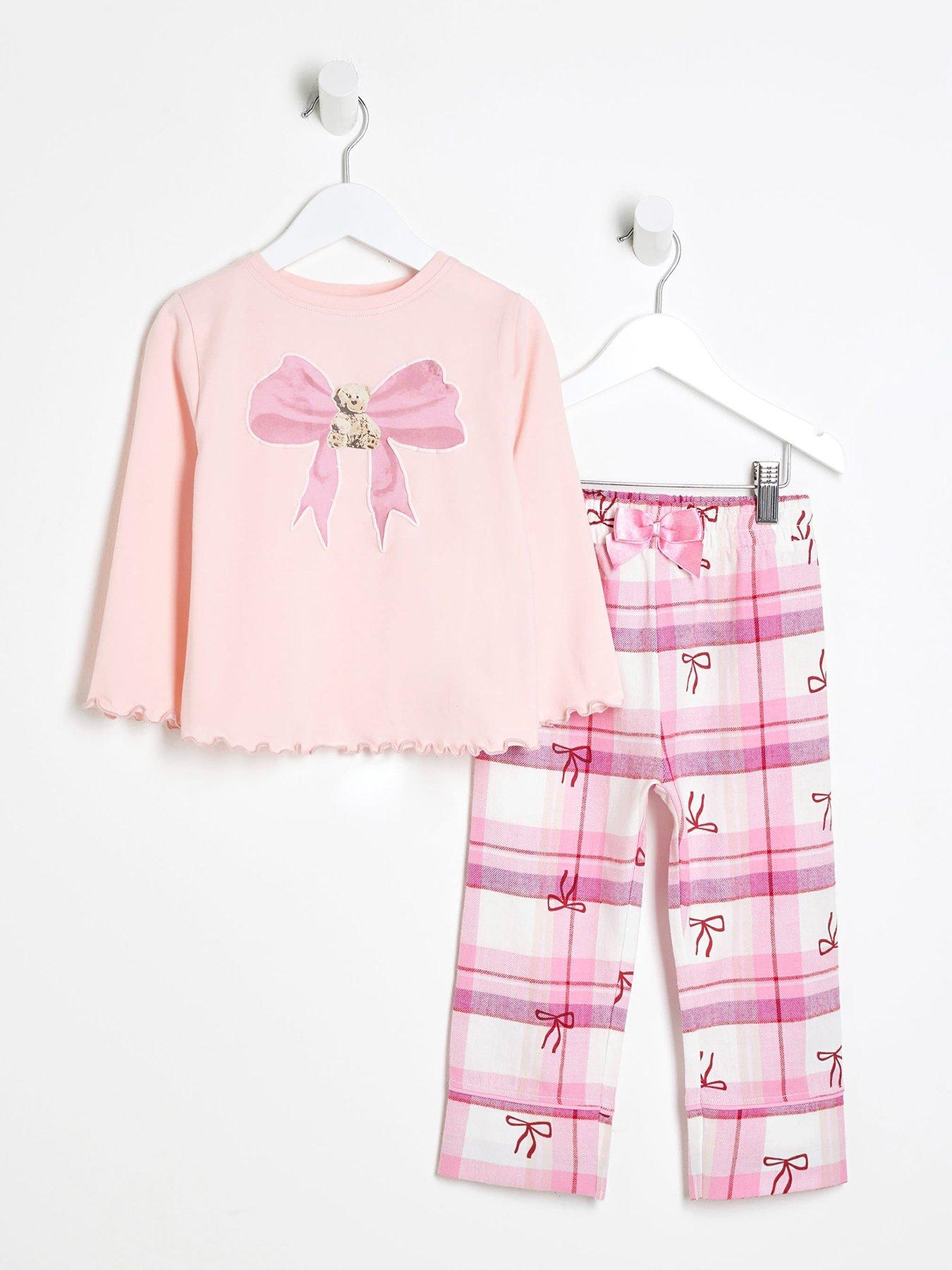 river-island-mini-girls-teddy-bow-pyjama-set-pinkfront