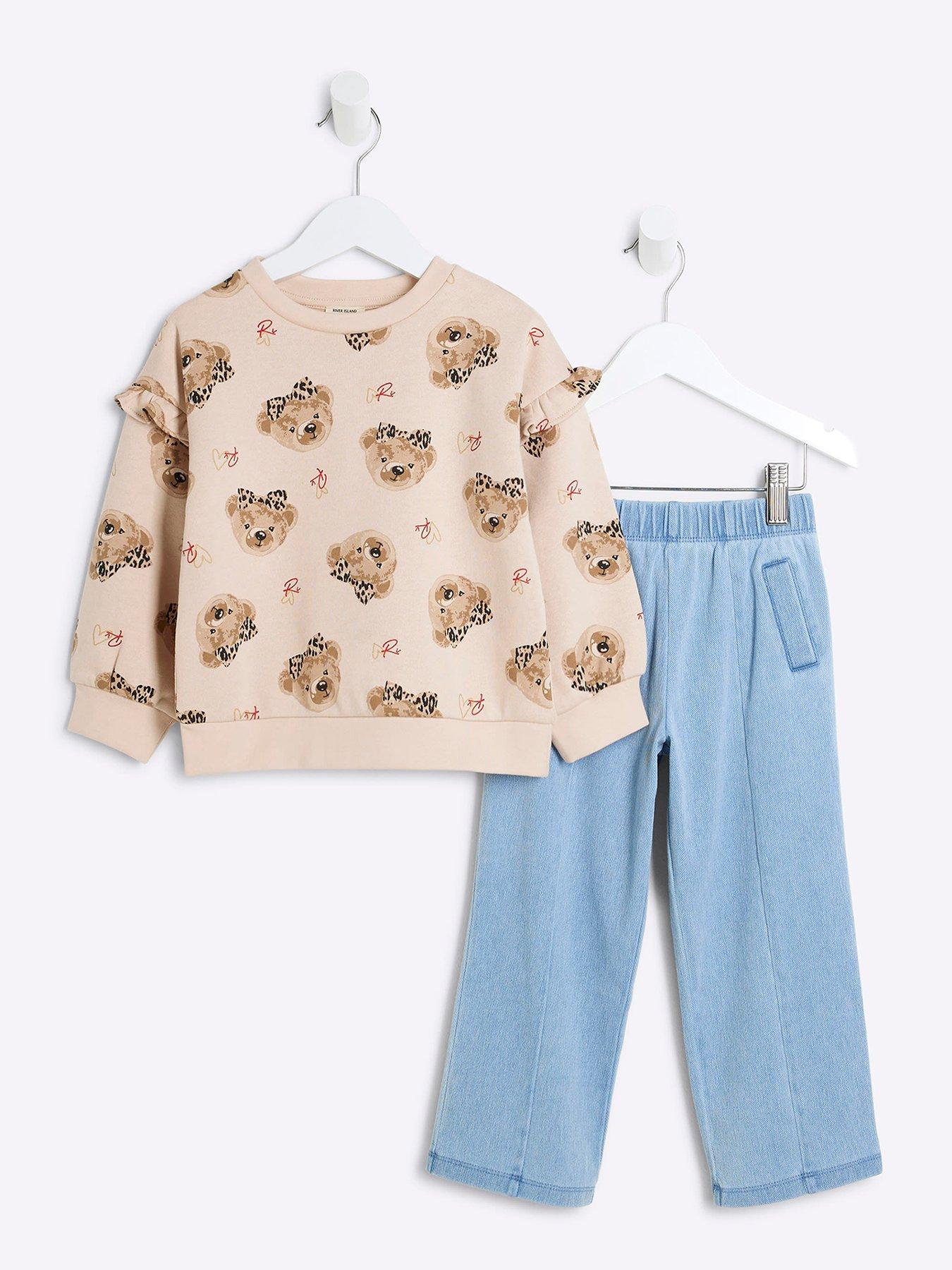 river-island-mini-mini-girls-bear-sweatshirt-set-beige