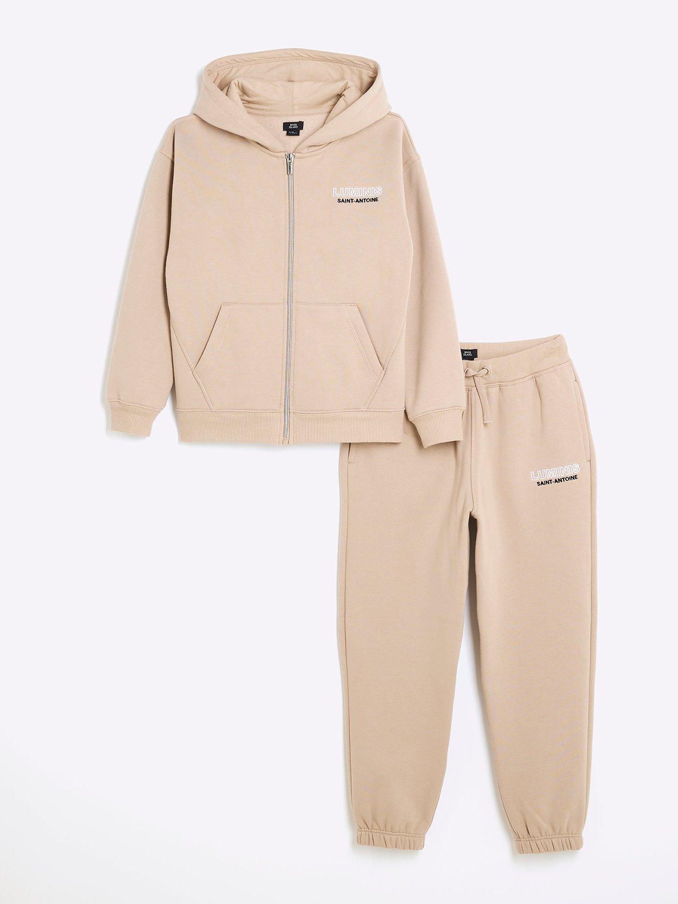 Image 2 of 4 of River Island Boys Luminis Zip Through Hoodie Set - Beige