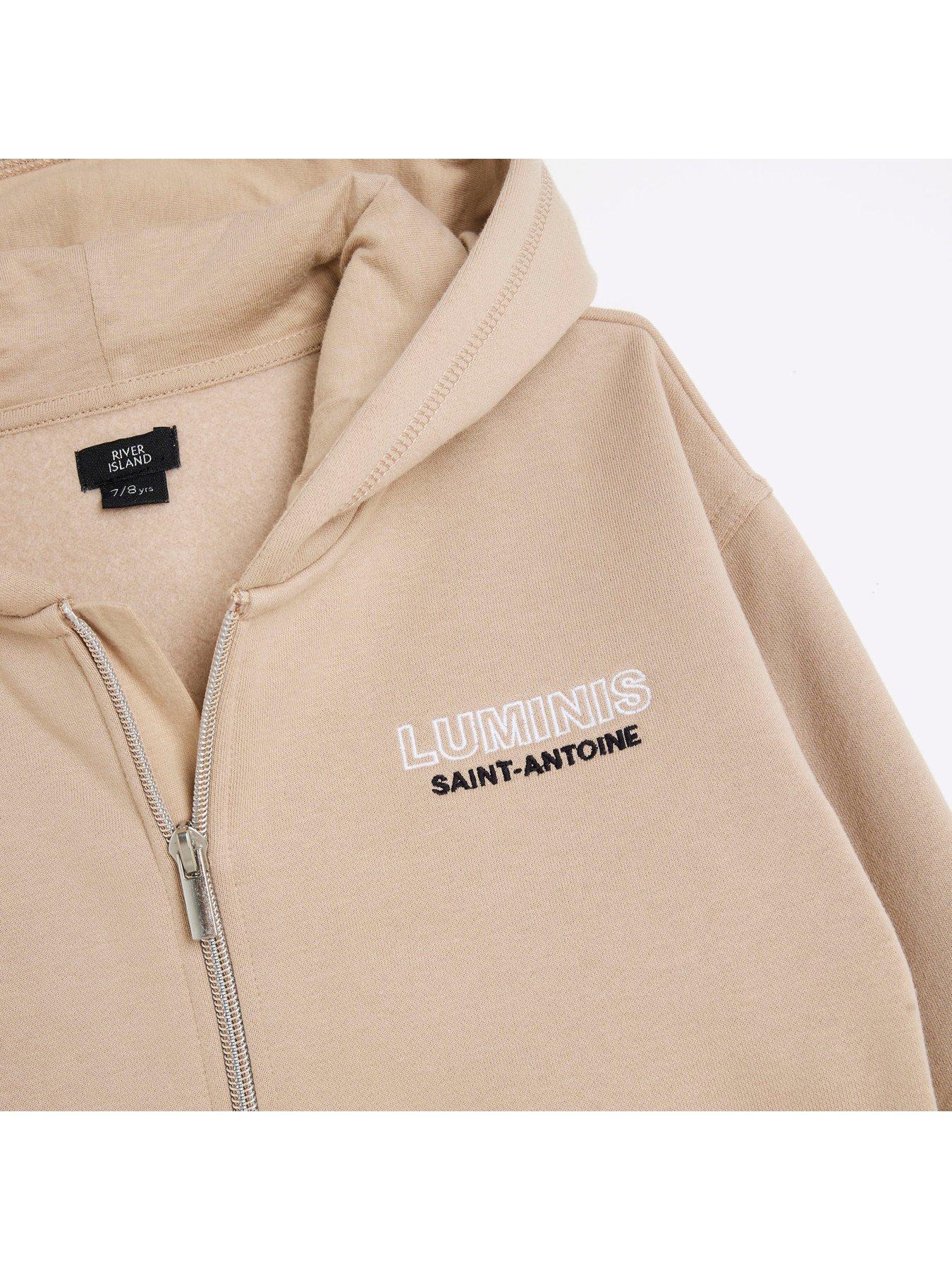 Image 3 of 4 of River Island Boys Luminis Zip Through Hoodie Set - Beige
