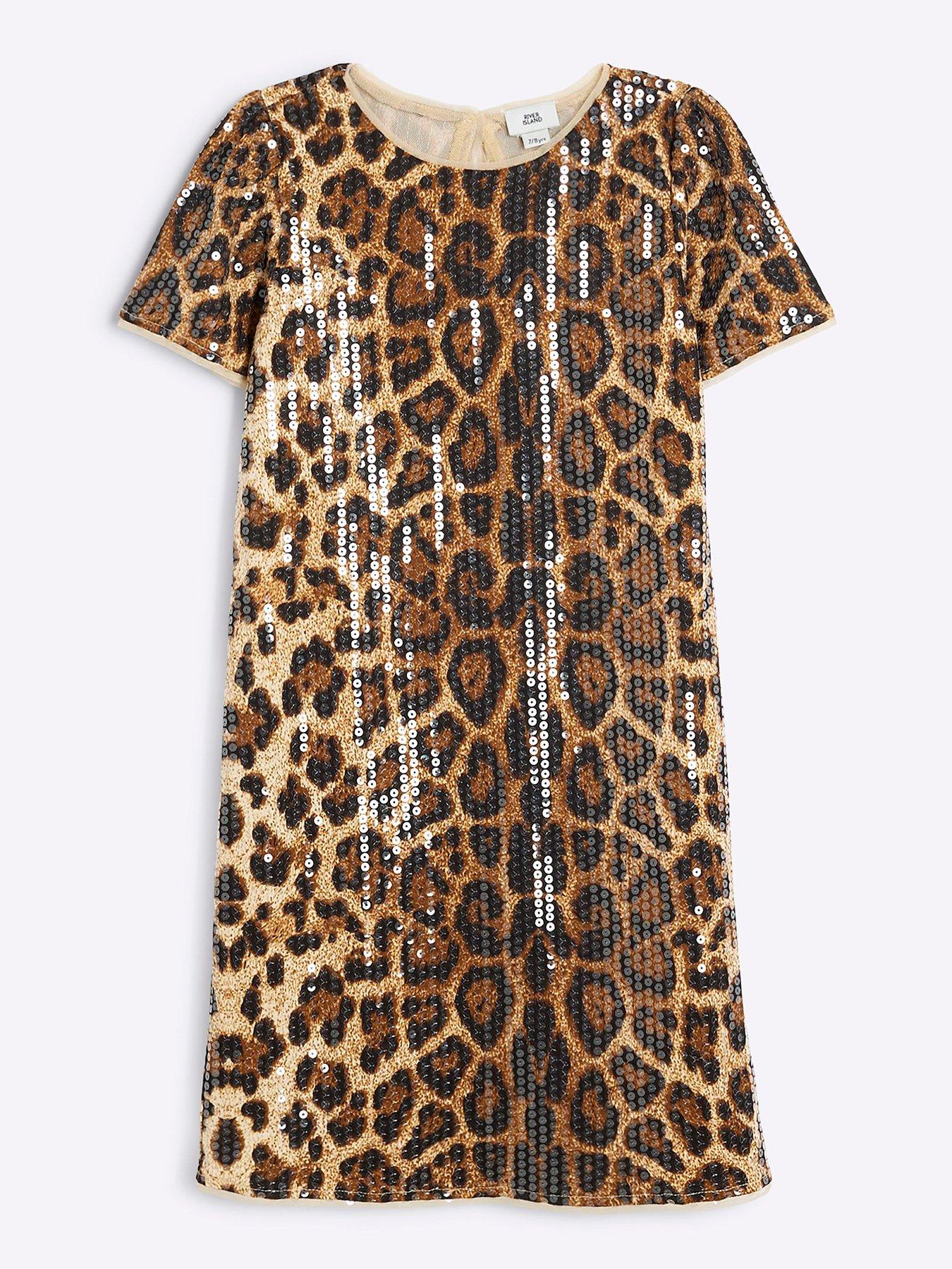 river-island-older-girl-leopard-sequin-t-shirt-dress-brown