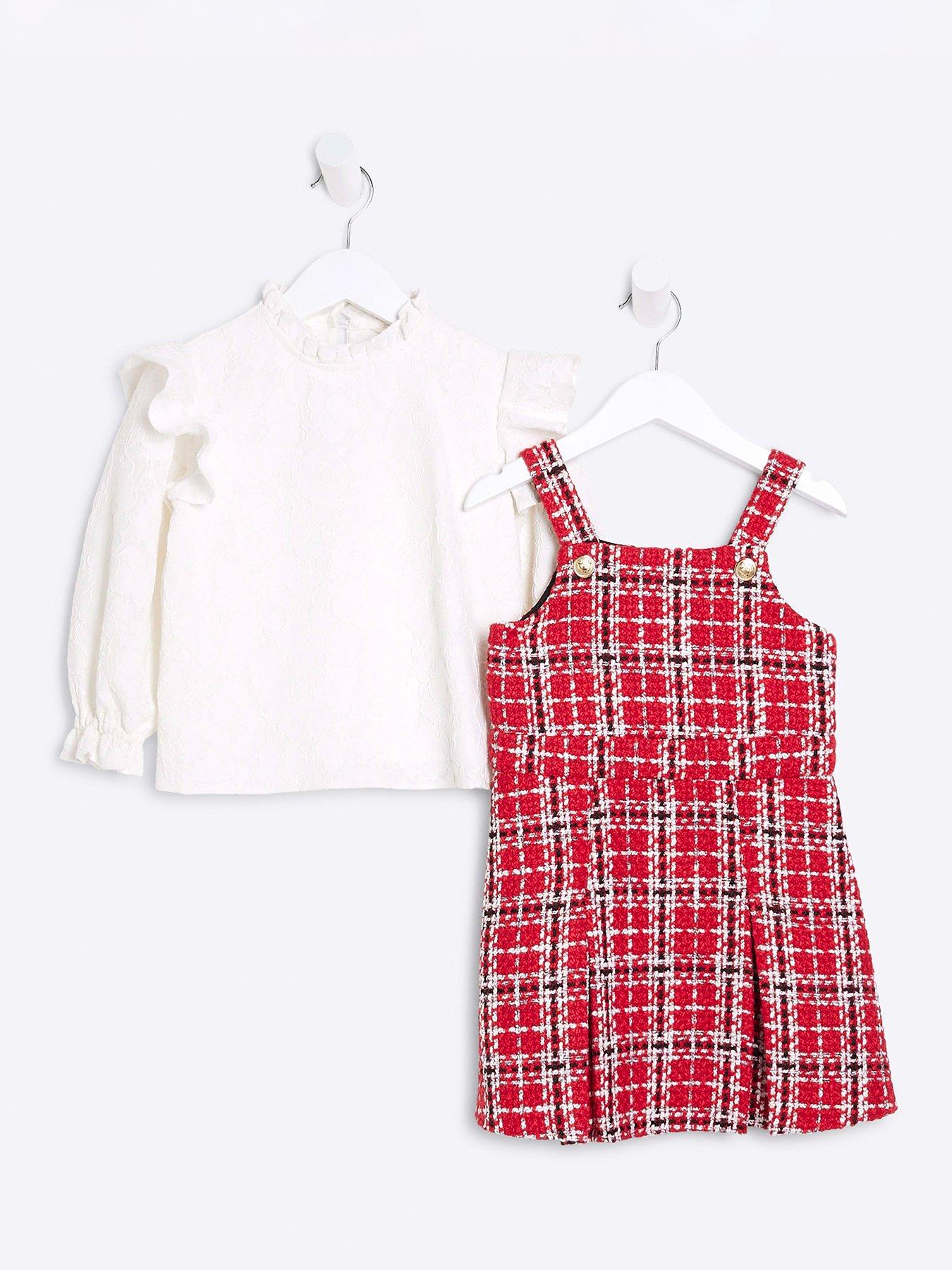 river-island-mini-mini-girl-boucle-lace-pinafore-dress-set-red