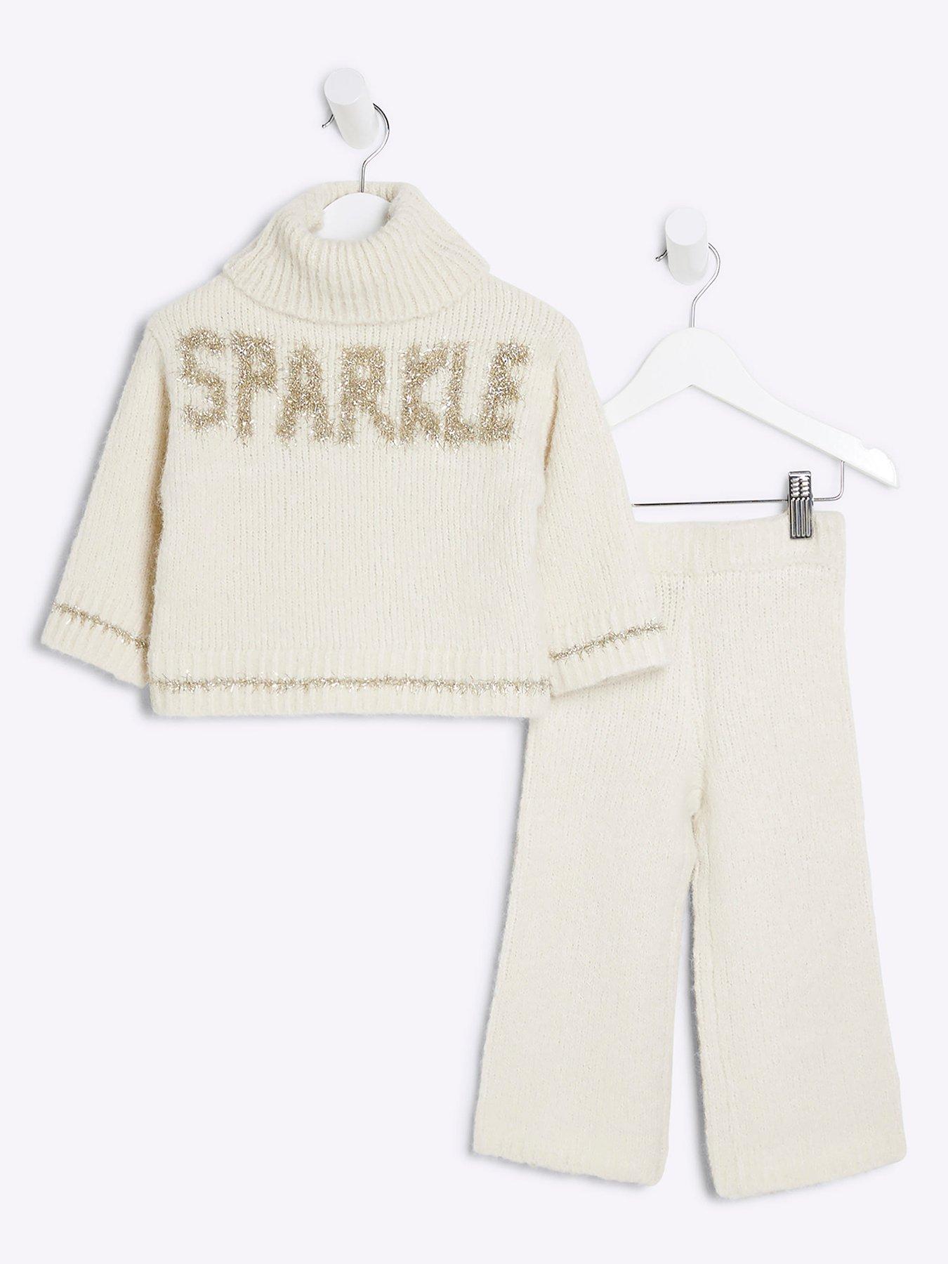 river-island-mini-mini-girl-christmas-jumper-sparkle-trouser-set-cream