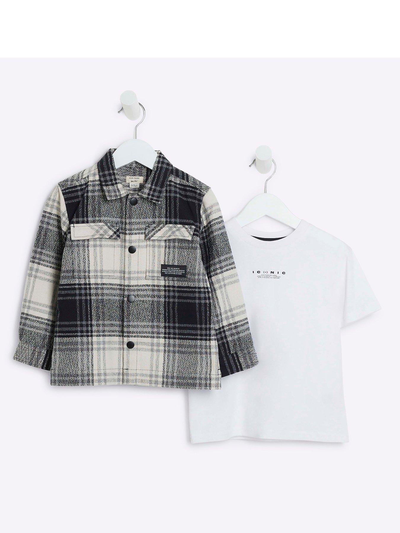 river-island-mini-mini-boy-mono-chequered-shacket-set-blackfront