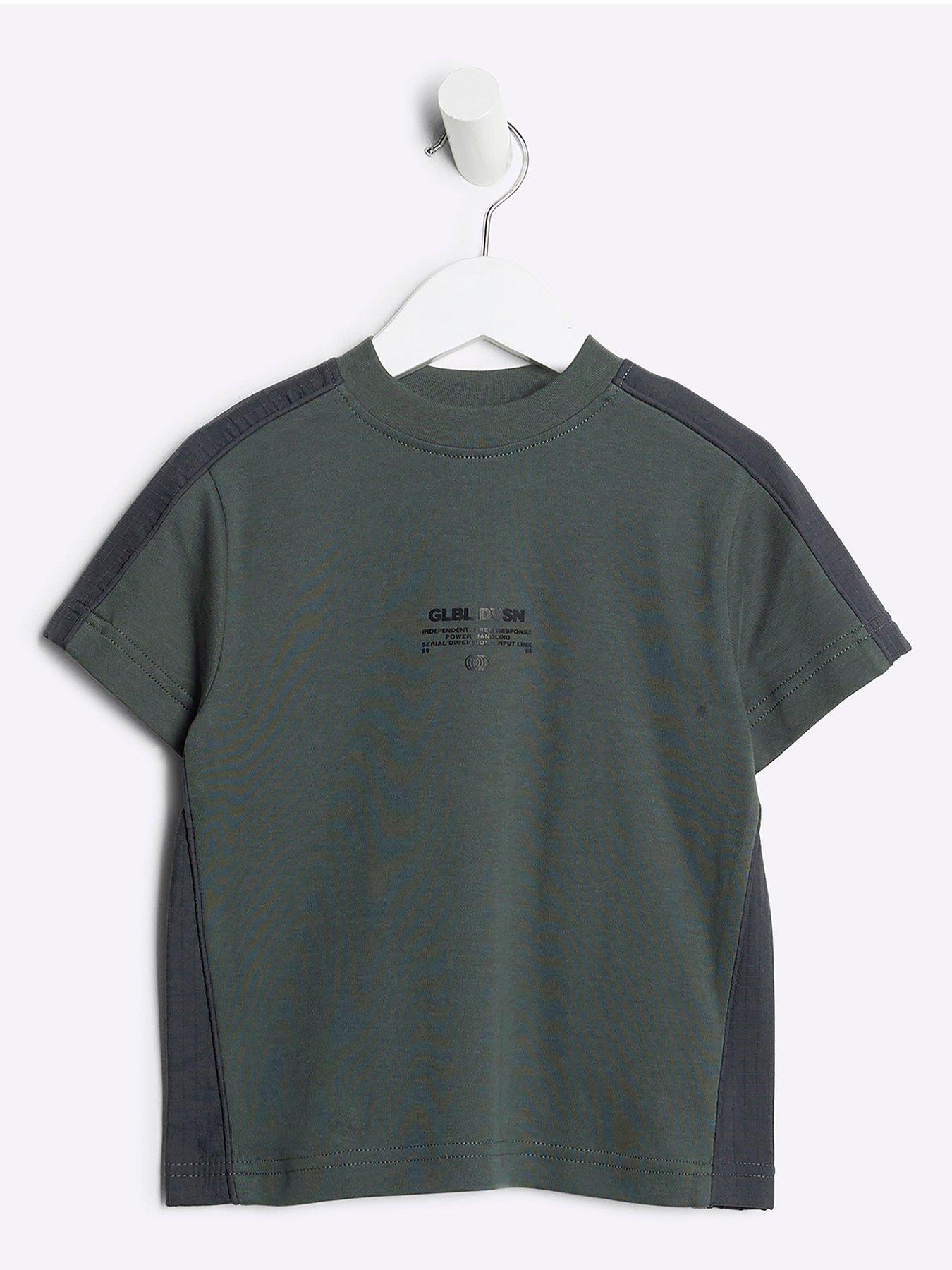 river-island-mini-mini-boy-nylon-panel-t-shirt-khakifront