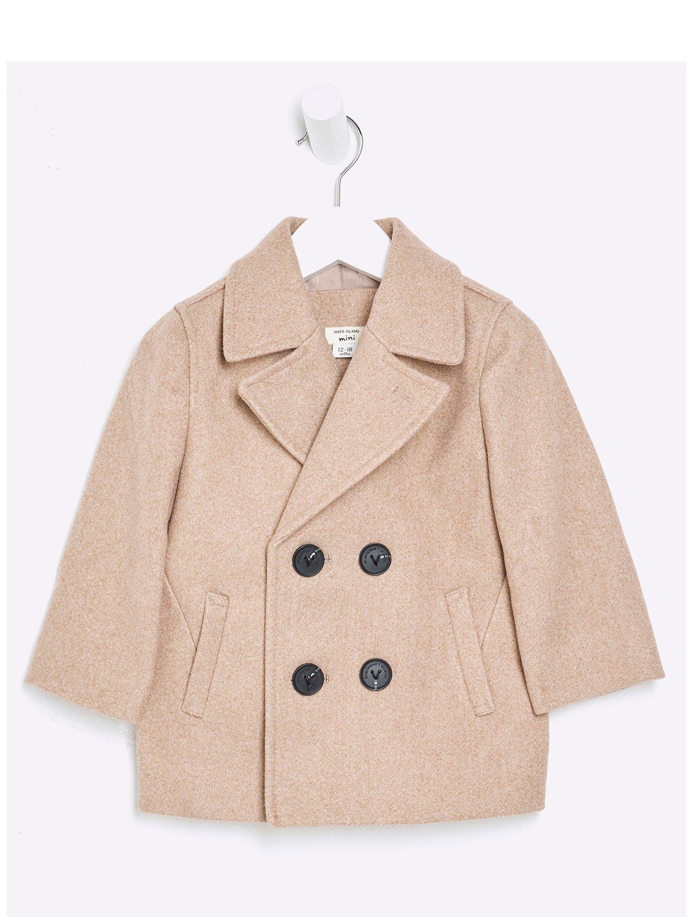 Image 1 of 4 of River Island Mini Buttoned Padded Peacoat - Beige