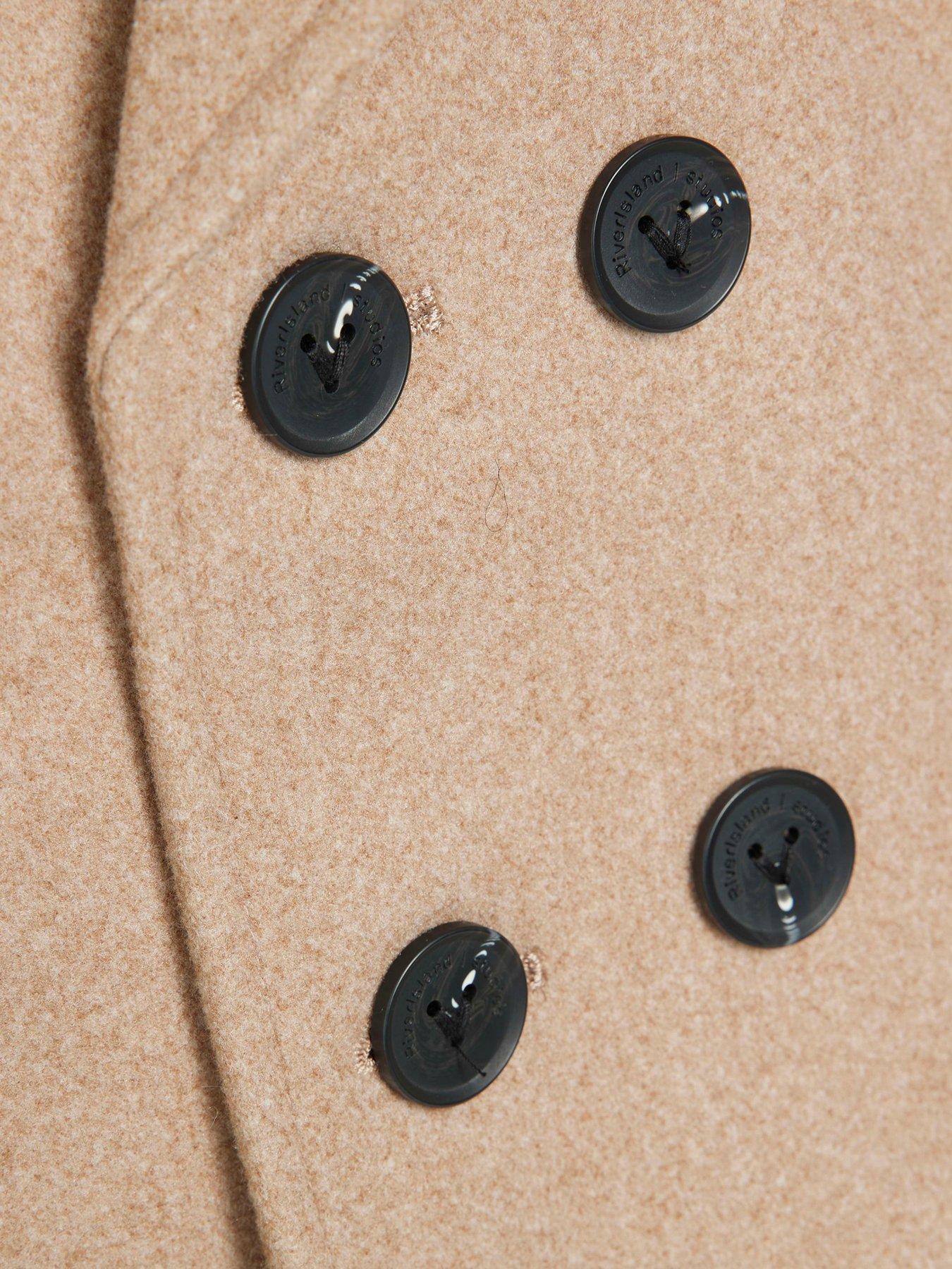 Image 4 of 4 of River Island Mini Buttoned Padded Peacoat - Beige
