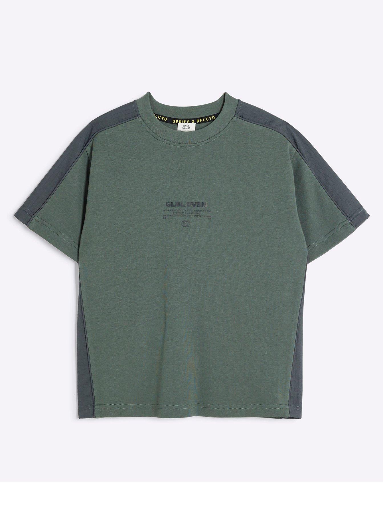 river-island-older-boy-nylon-panel-t-shirt-khaki