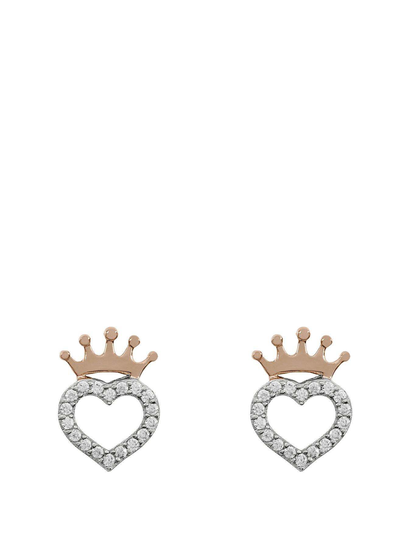 disney-disney-sterling-silver-18ct-gold-plated-crown-heart-stud-earrings