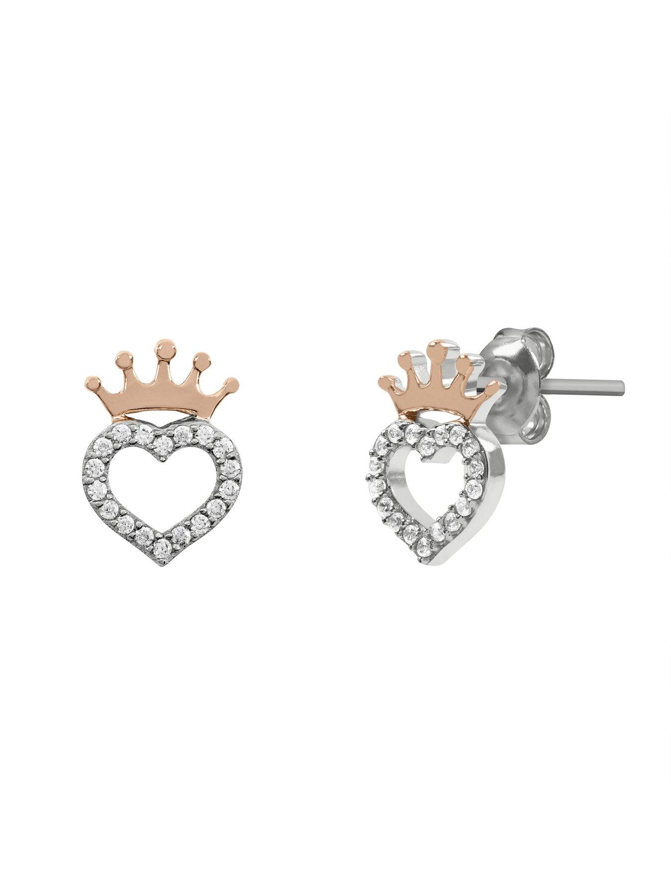 disney-disney-sterling-silver-18ct-gold-plated-crown-heart-stud-earringsstillFront