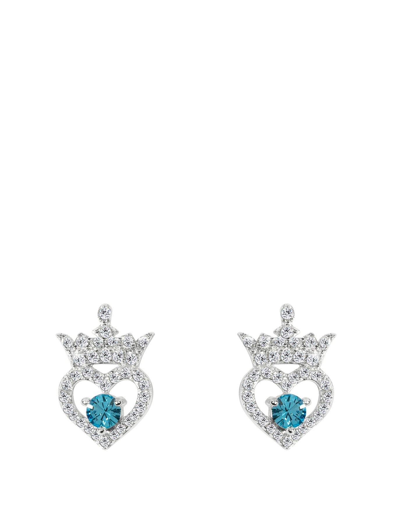 undefined Disney Princess Sterling Silver Birthstone Crown Earrings - March