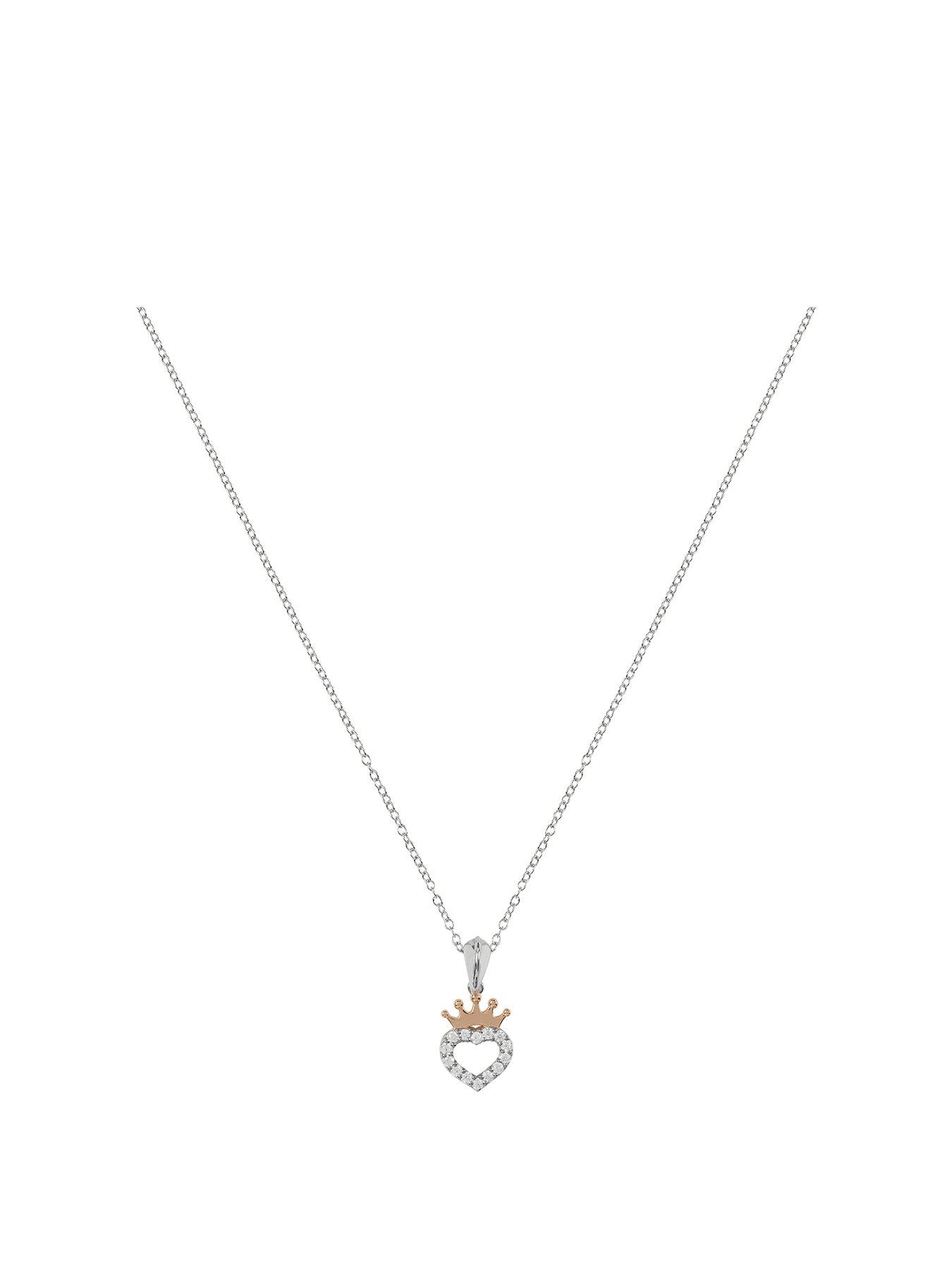 disney-disney-sterling-silver-18ct-gold-plated-heart-crown-pendant-necklace