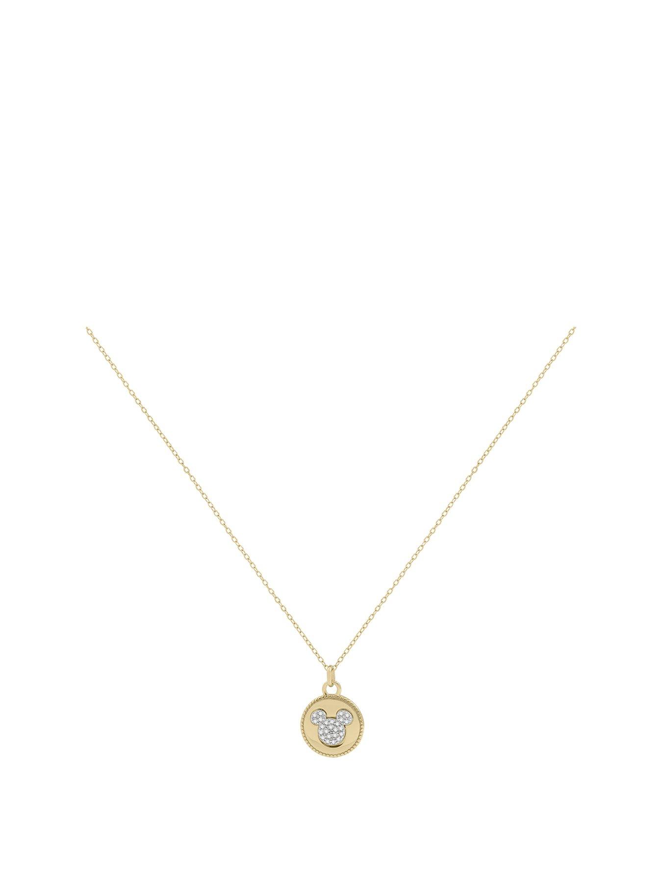 undefined Disney 100 Mickey Mouse Silver 18ct Yellow Gold Plated Double-sided Pendant with Cubic Zirconia Stones