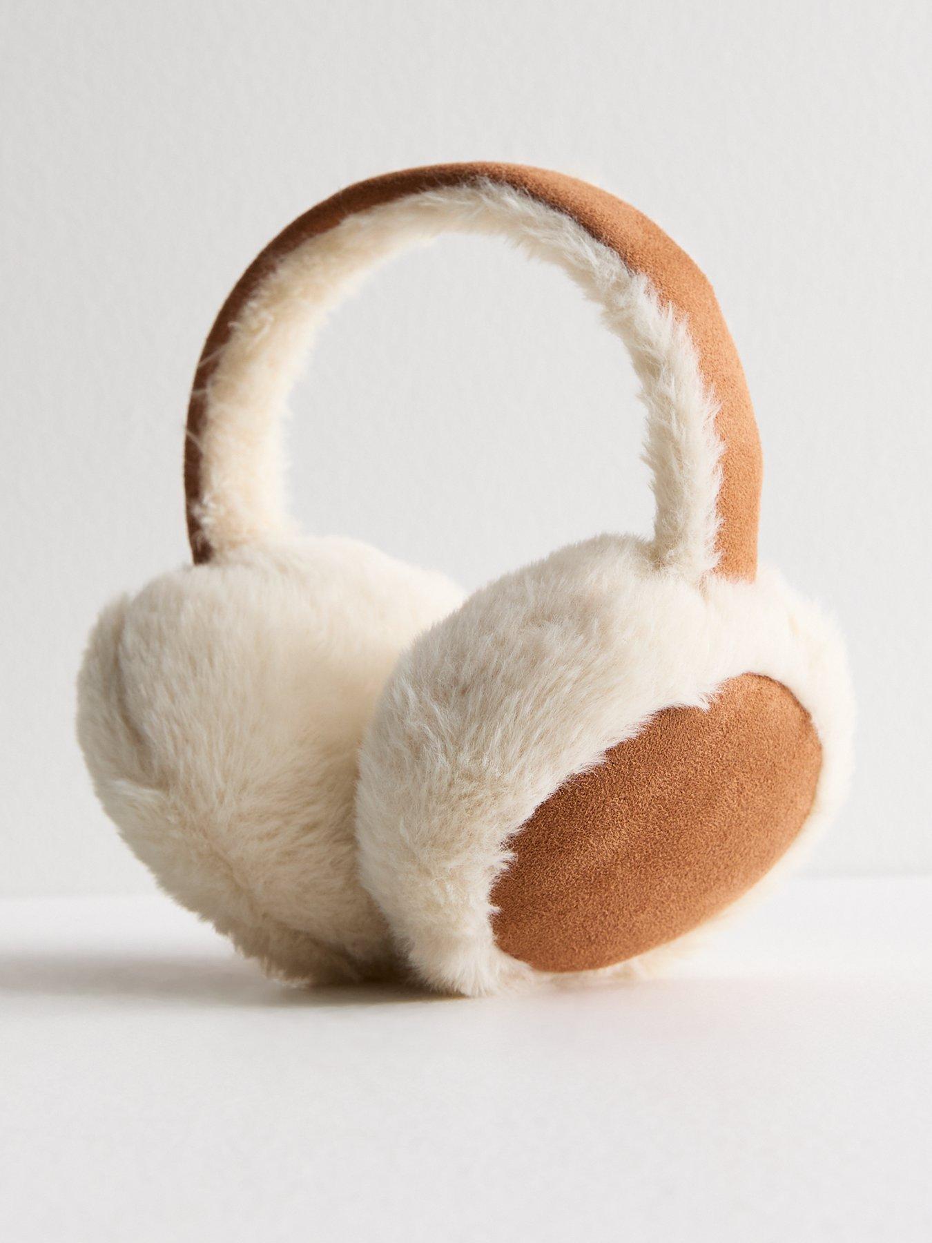 new-look-brown-faux-shearling-adjustable-headband-earmuffsfront