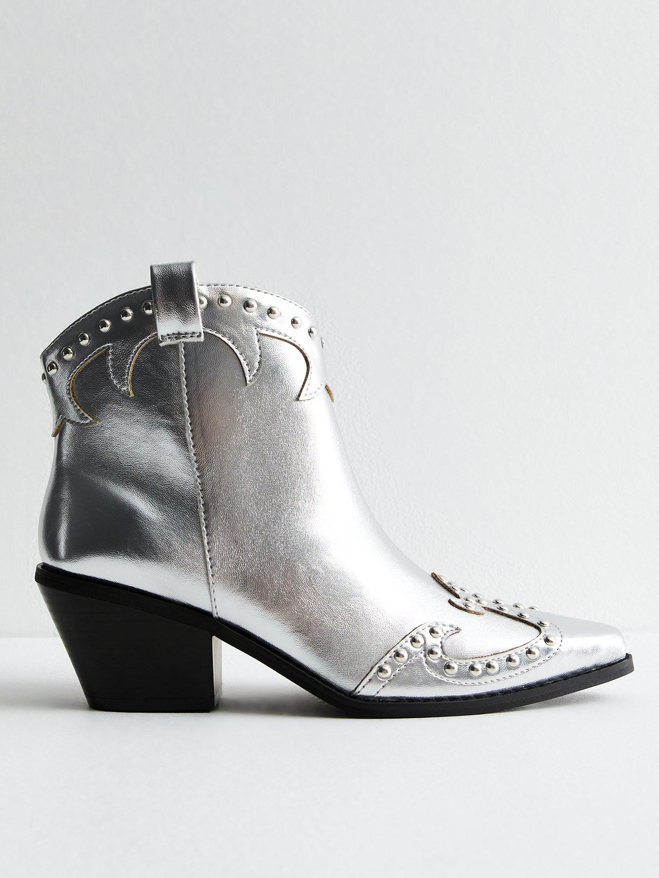 new-look-faux-leather-studded-cowboy-boots-silver