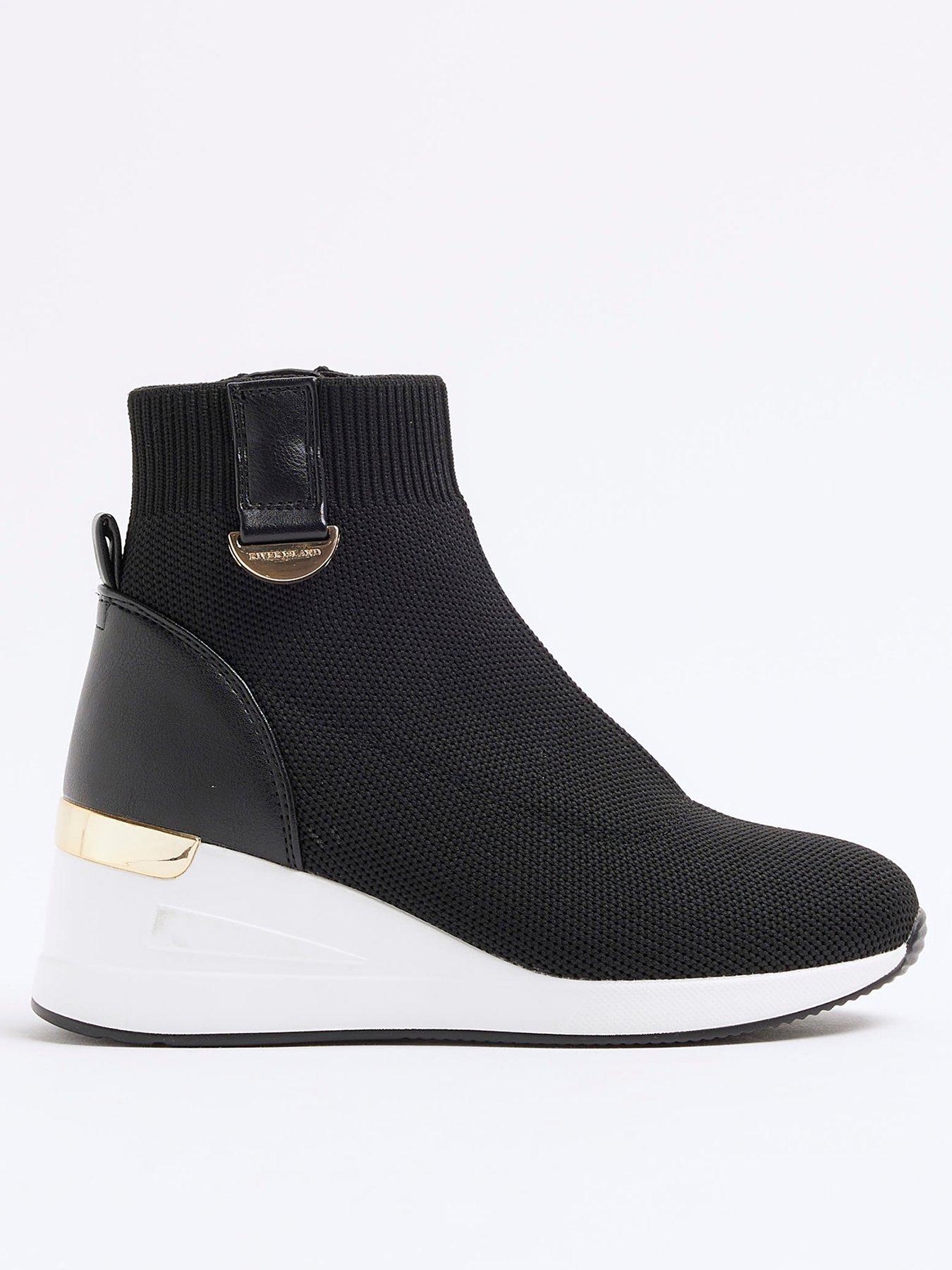 river-island-older-girl-high-top-knit-wedge-trainers-blackfront