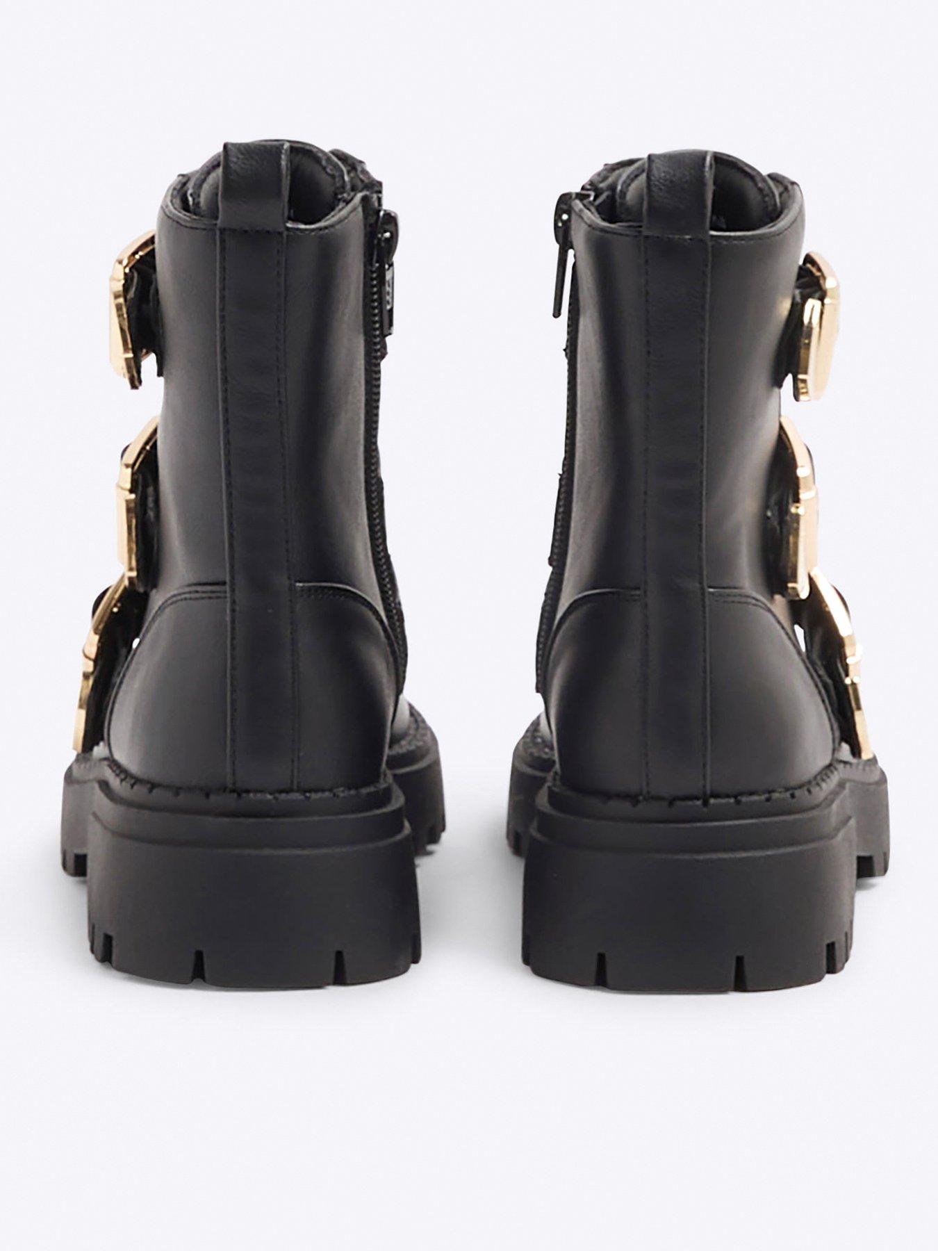 Image 3 of 5 of River Island Older Girl Faux Leather Biker Boot - Black