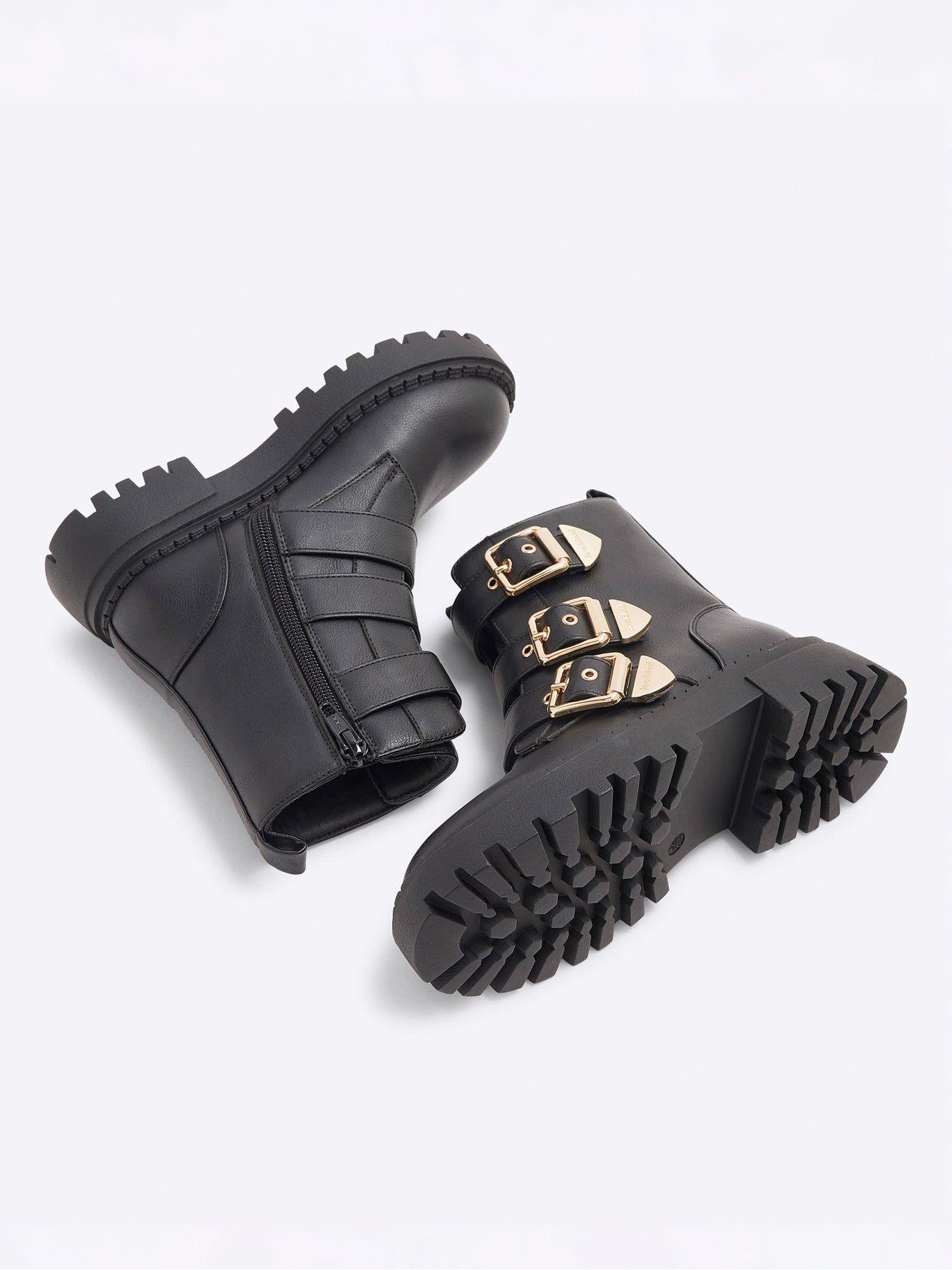 Image 4 of 5 of River Island Older Girl Faux Leather Biker Boot - Black