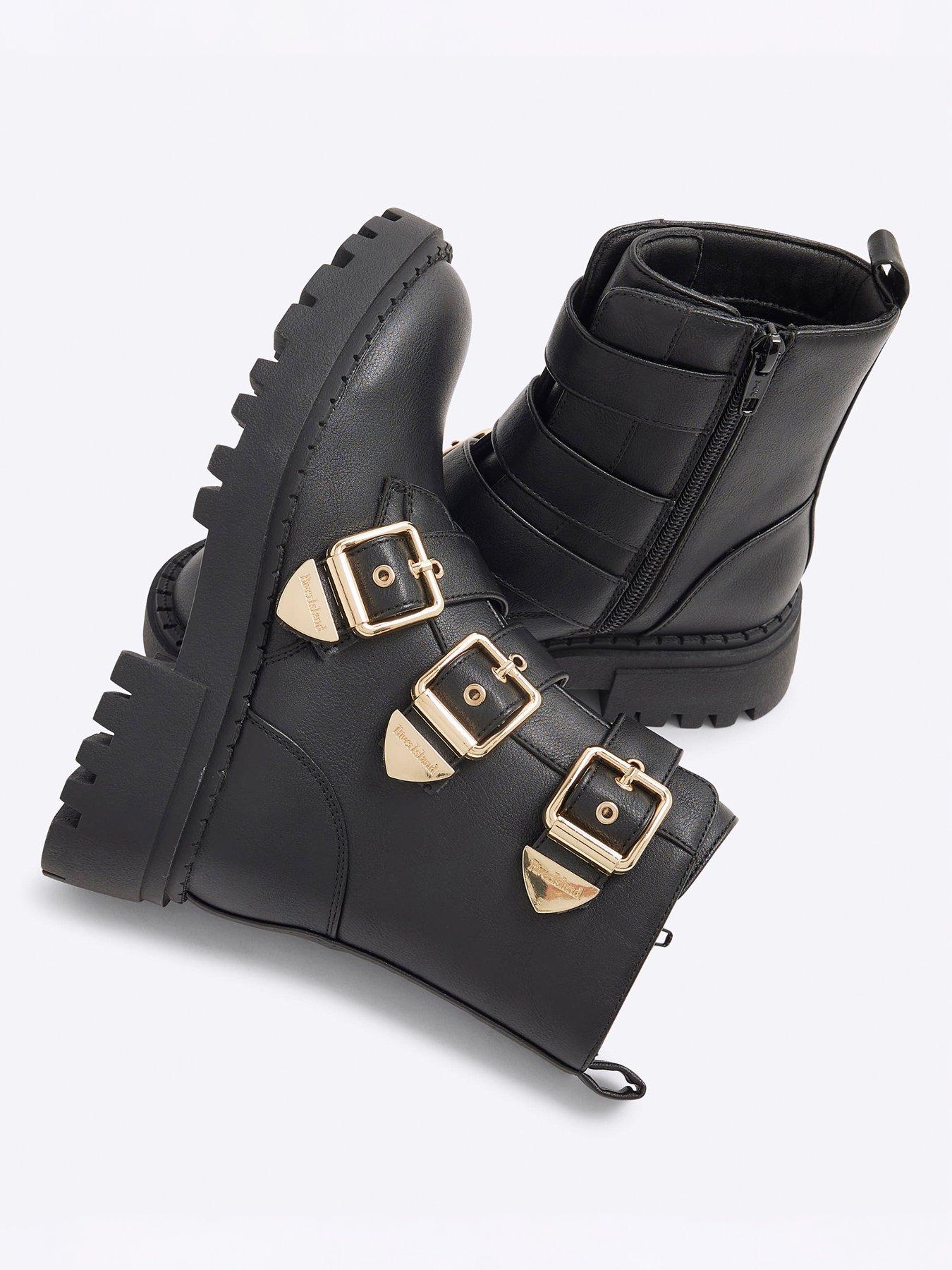 Image 5 of 5 of River Island Older Girl Faux Leather Biker Boot - Black