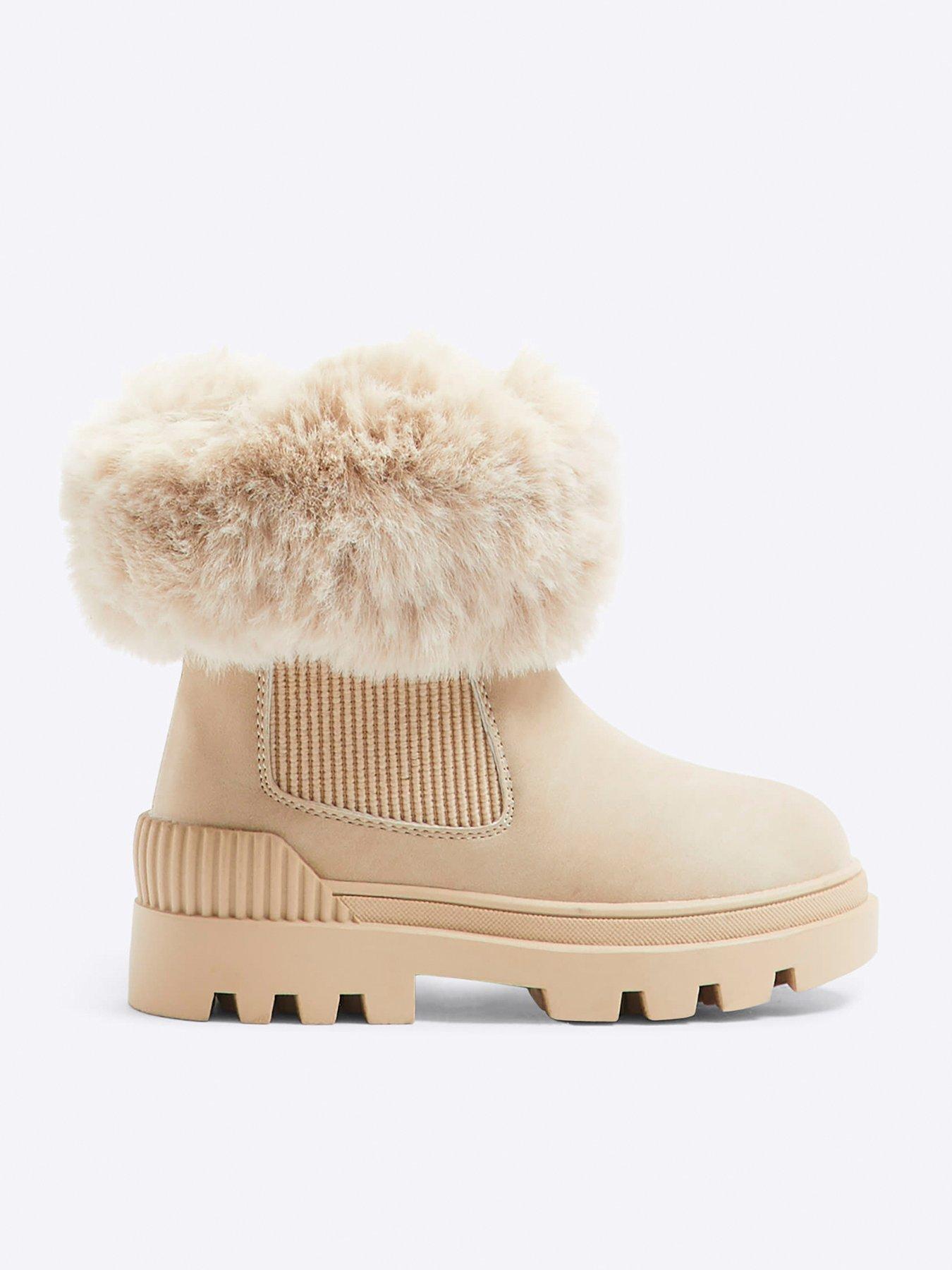 river-island-mini-mini-girls-faux-fur-trim-boots-beige