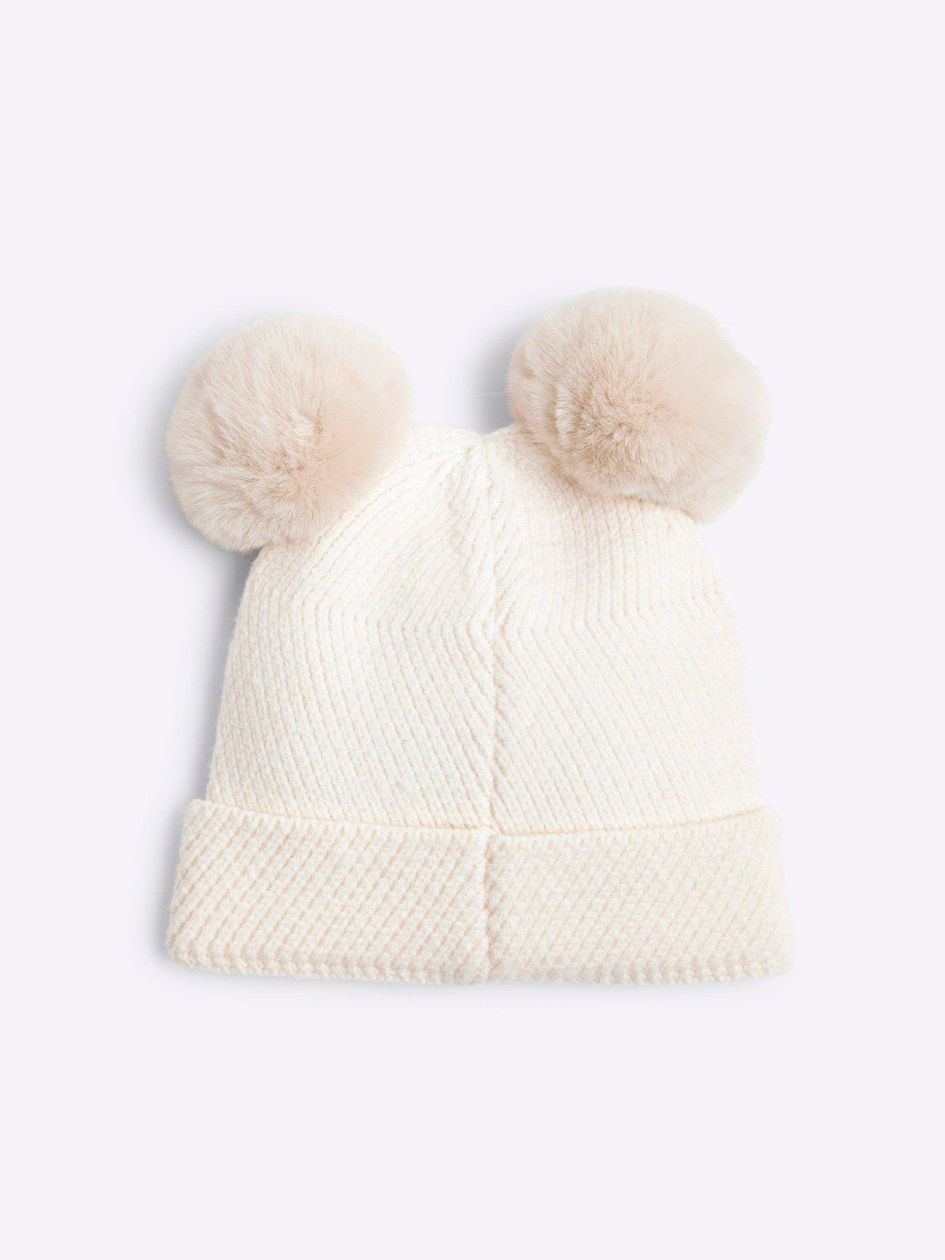 Image 2 of 4 of River Island Mini Mini Girls Pom Pom Beanie - Cream