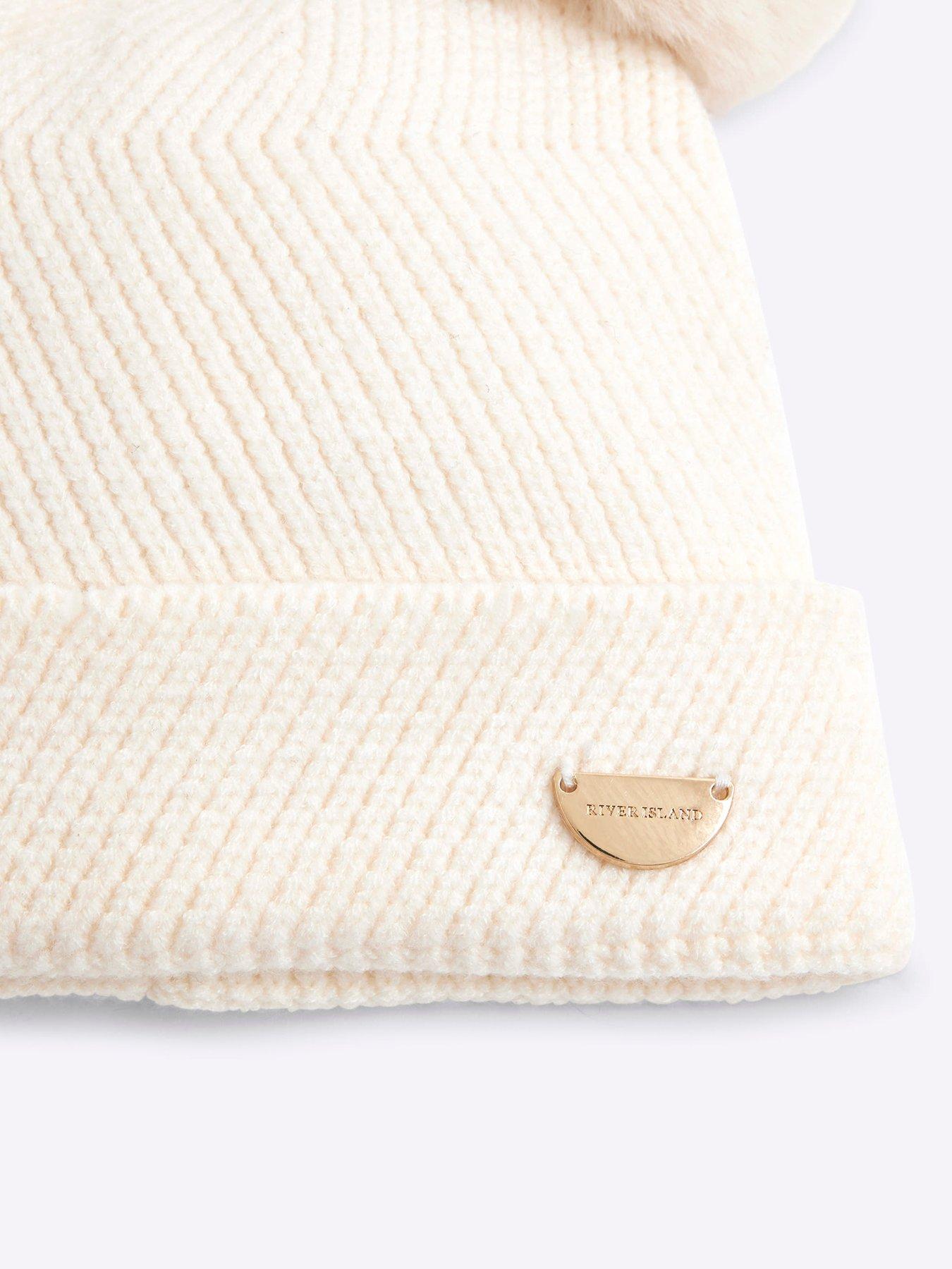 Image 3 of 4 of River Island Mini Mini Girls Pom Pom Beanie - Cream
